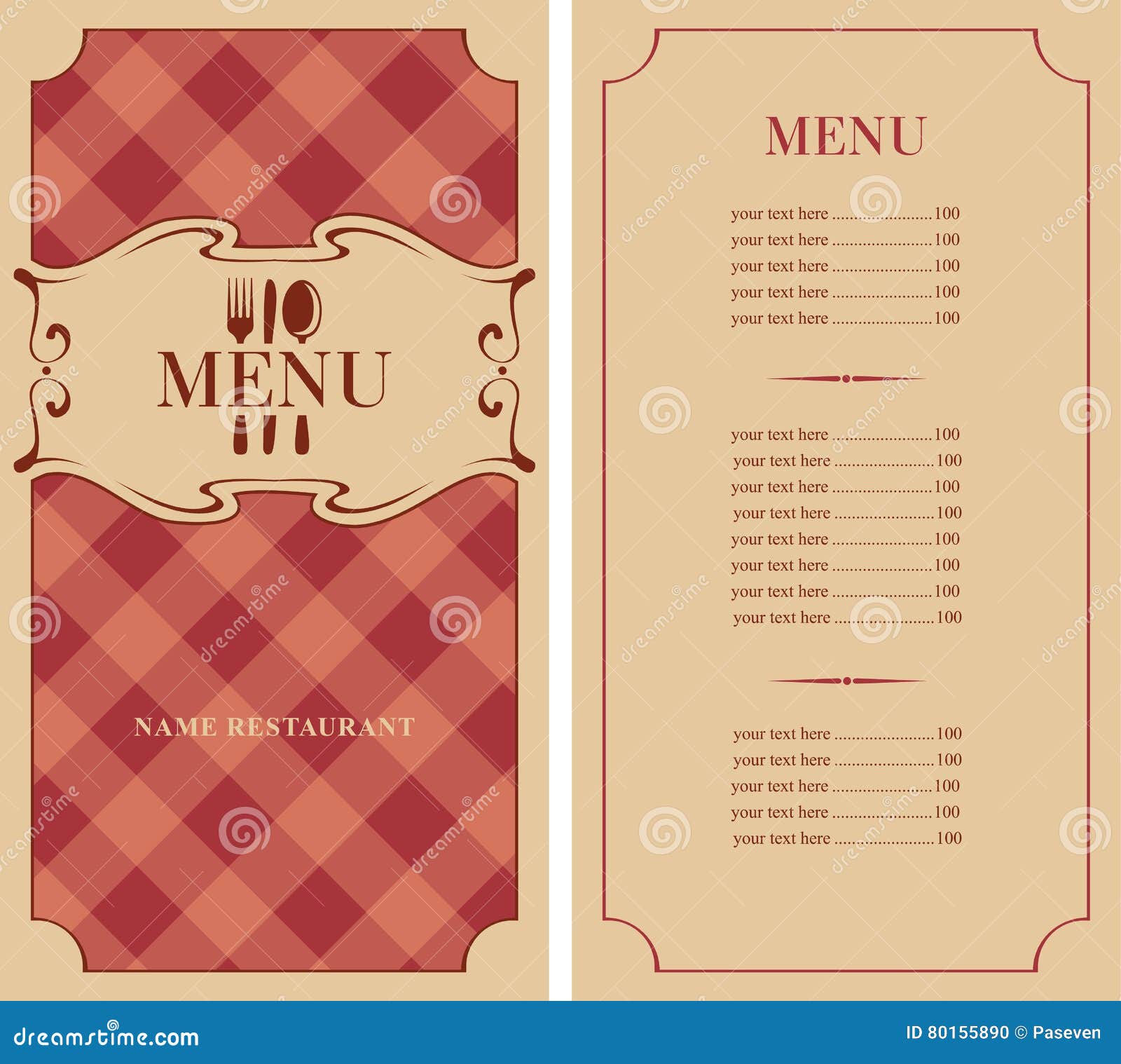 Template menu with price stock vector. Illustration of cutlery 80155890