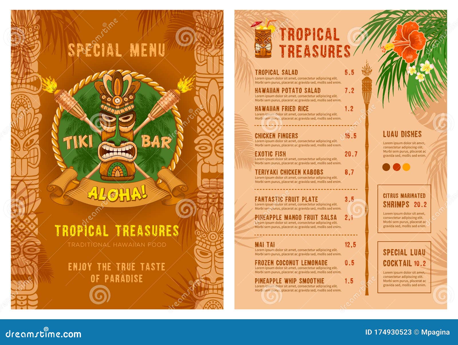 Template for Menu of Tiki Bar or Club Stock Illustration Intended For Hawaiian Menu Template