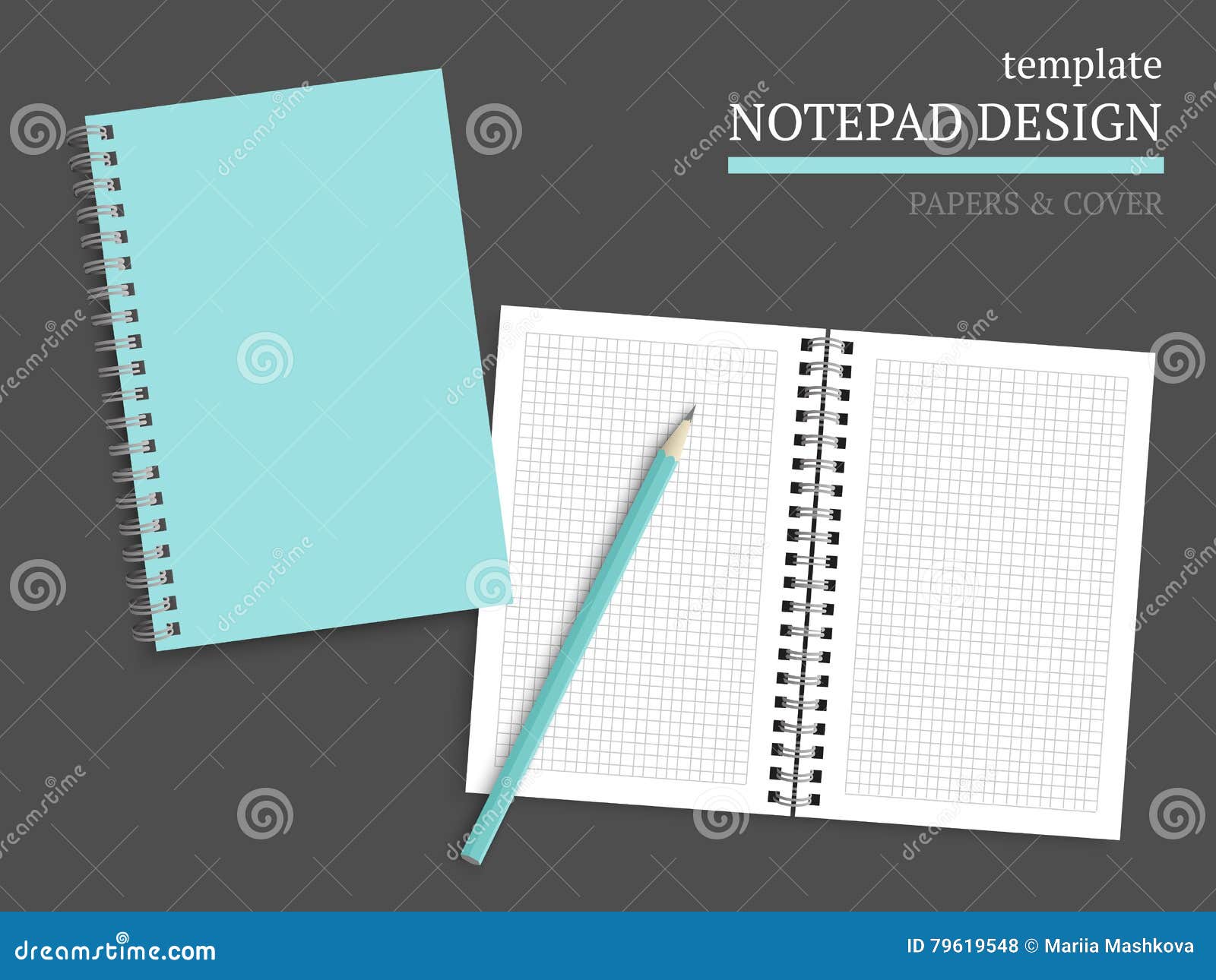 template of notebook cover and papers stock vector illustration