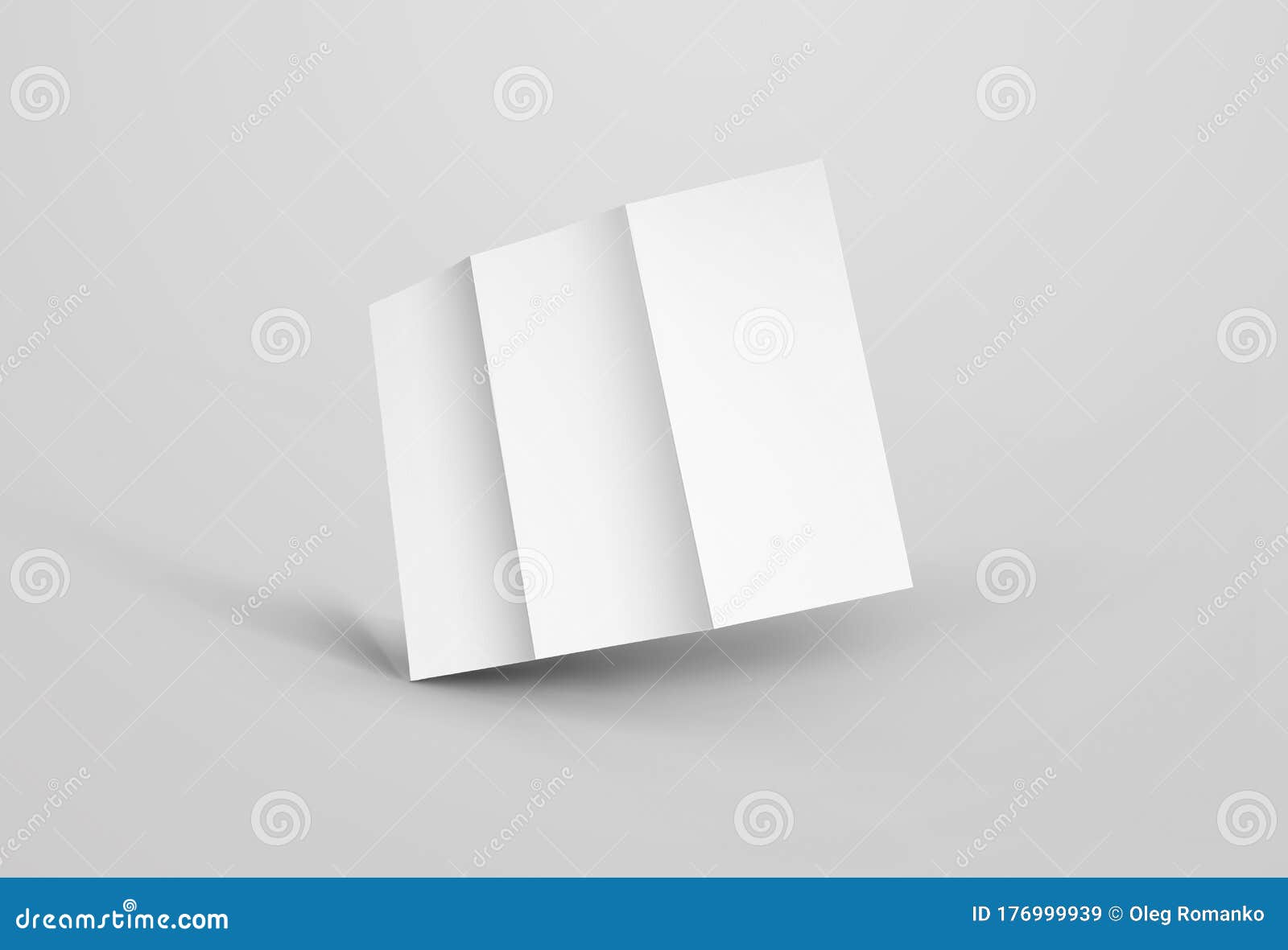 template of paper booklet, open white trifold,  on gray background, back view