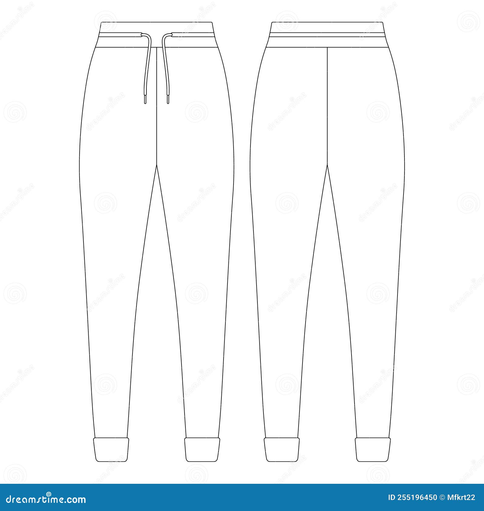 Template Ribbed Drawstring Jogger Pants Vector Illustration Flat Design ...