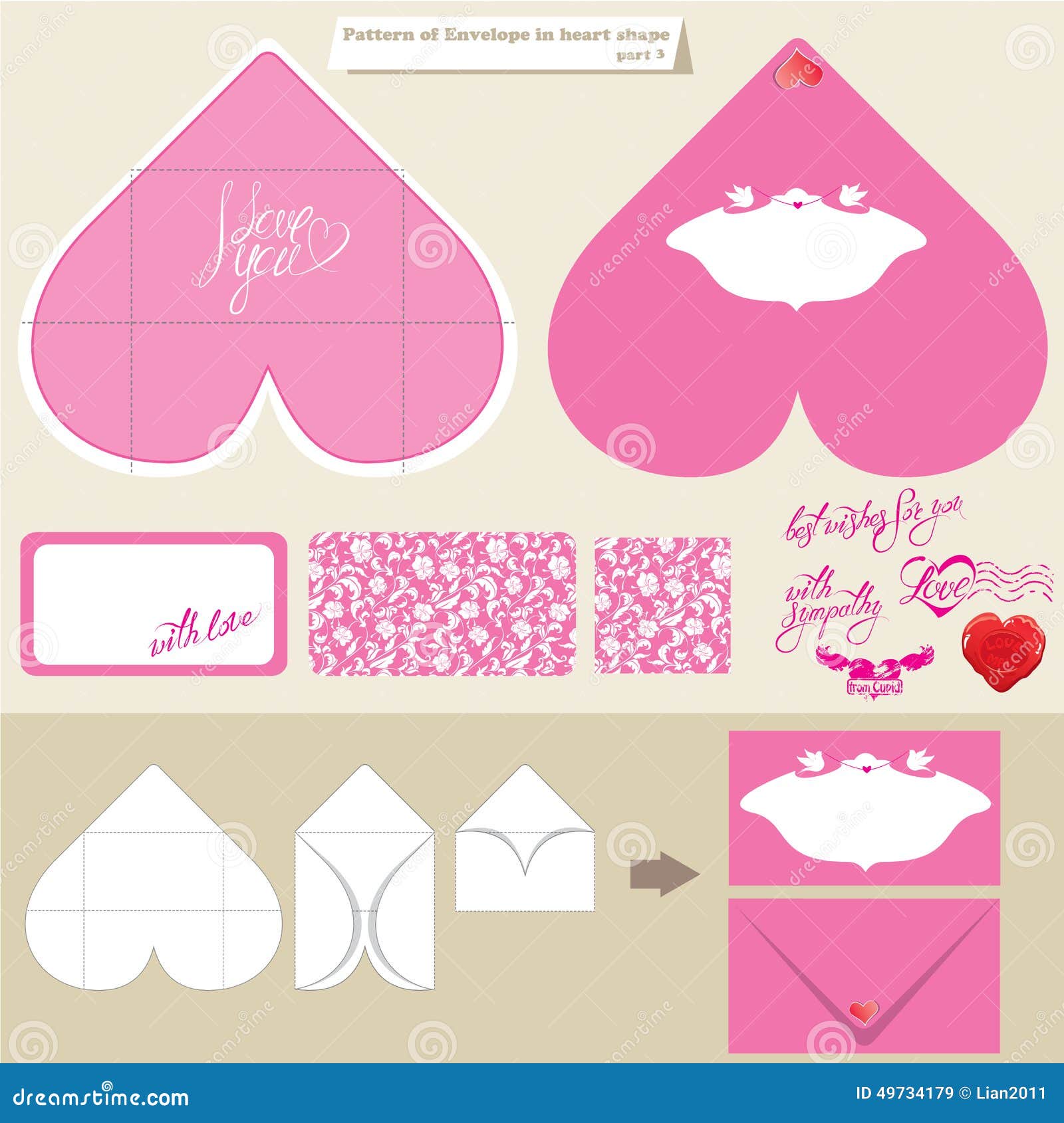 Template and Scheme of Envelope in Heart Shape. Stock Vector Template and Scheme of Envelope in Heart Shape. Stock Vector