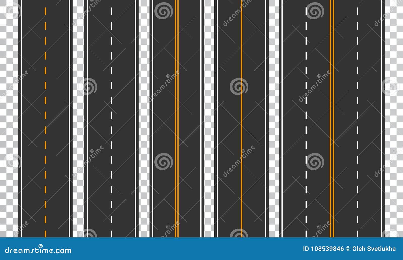 template set of straight asphalt roads. seamless road background.  eps 10