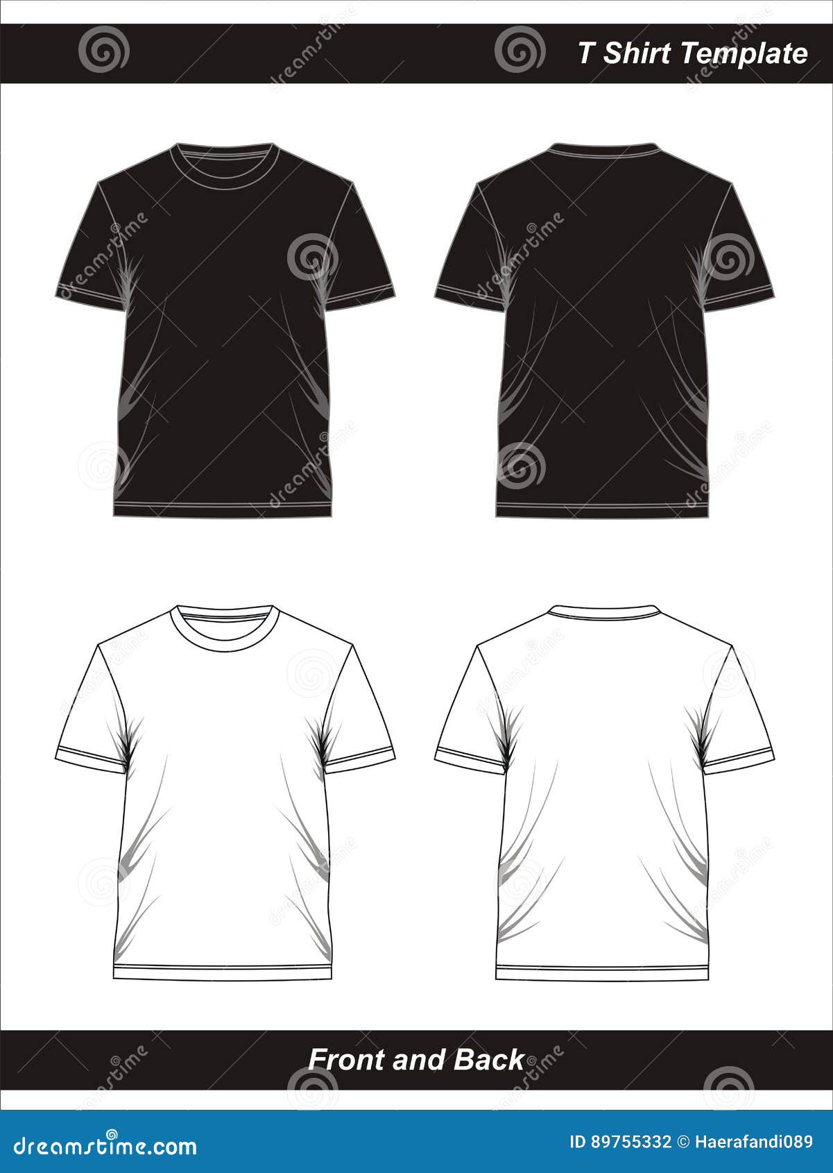 T Shirt Template Black White Blank, Vector Image Stock Vector