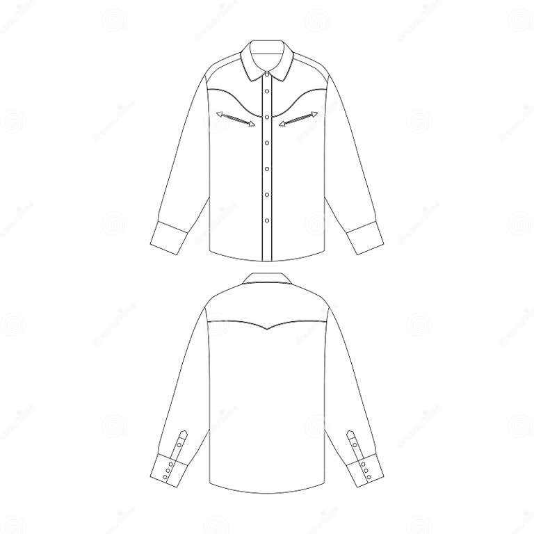 Template Western Shirt Vector Flat Design Outline Clothing Collection ...