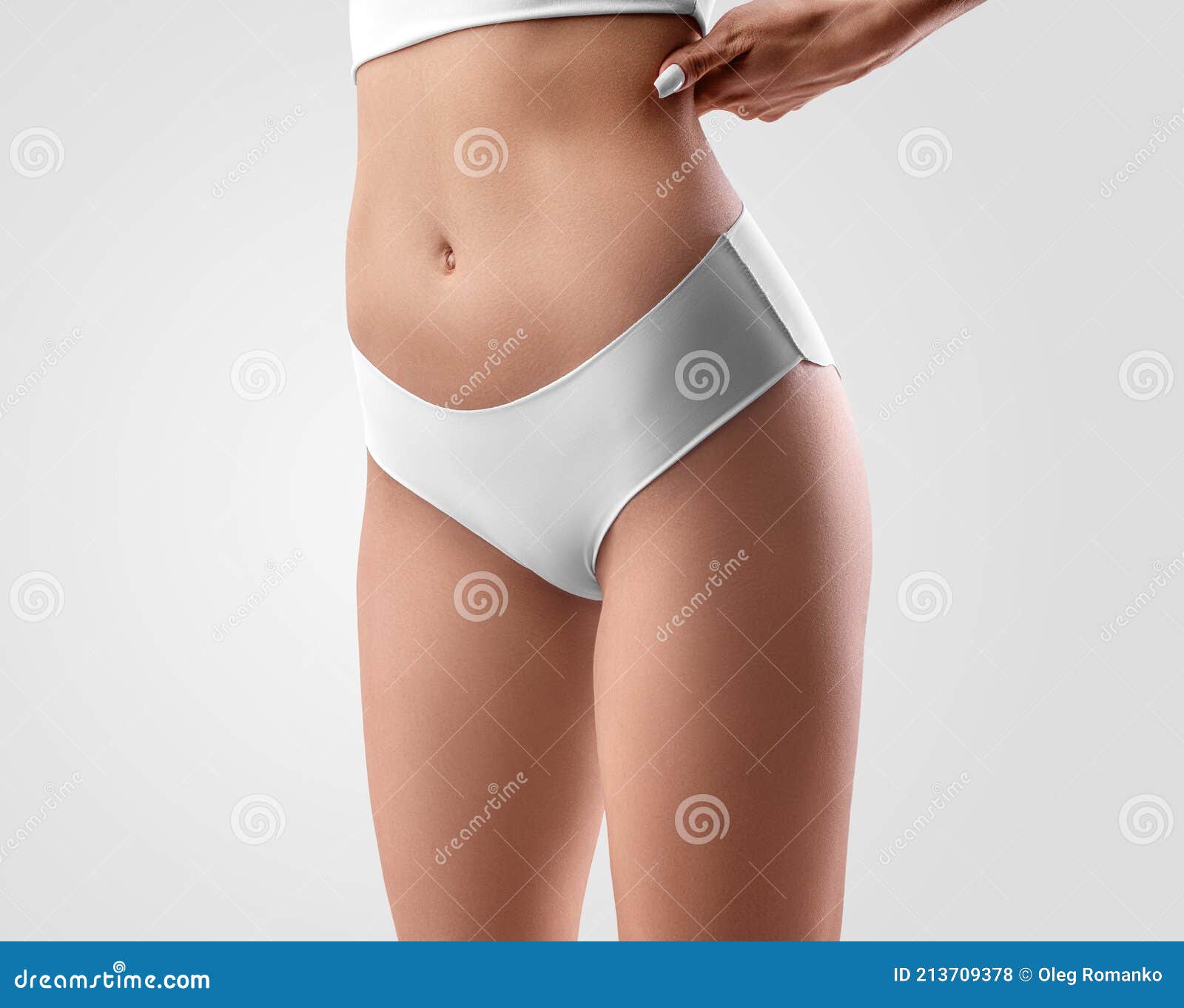 Mockup of White Underwear on the Body of a Girl Stock Photo