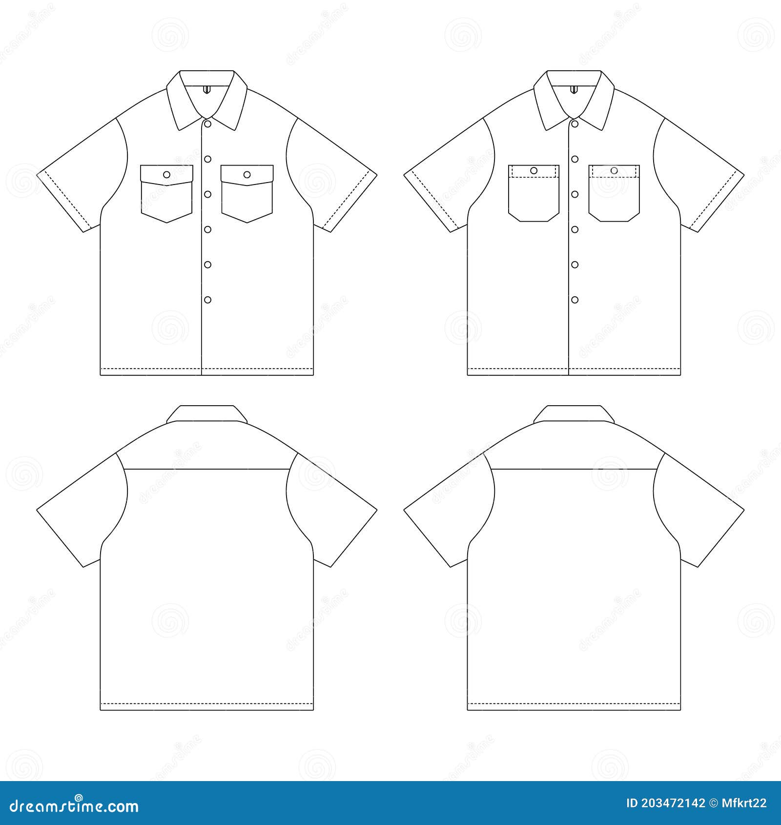Template Work Shirt 2 Pocket Short Sleeve Vector Clothing Stock Vector -  Illustration of mock, collar: 203472142