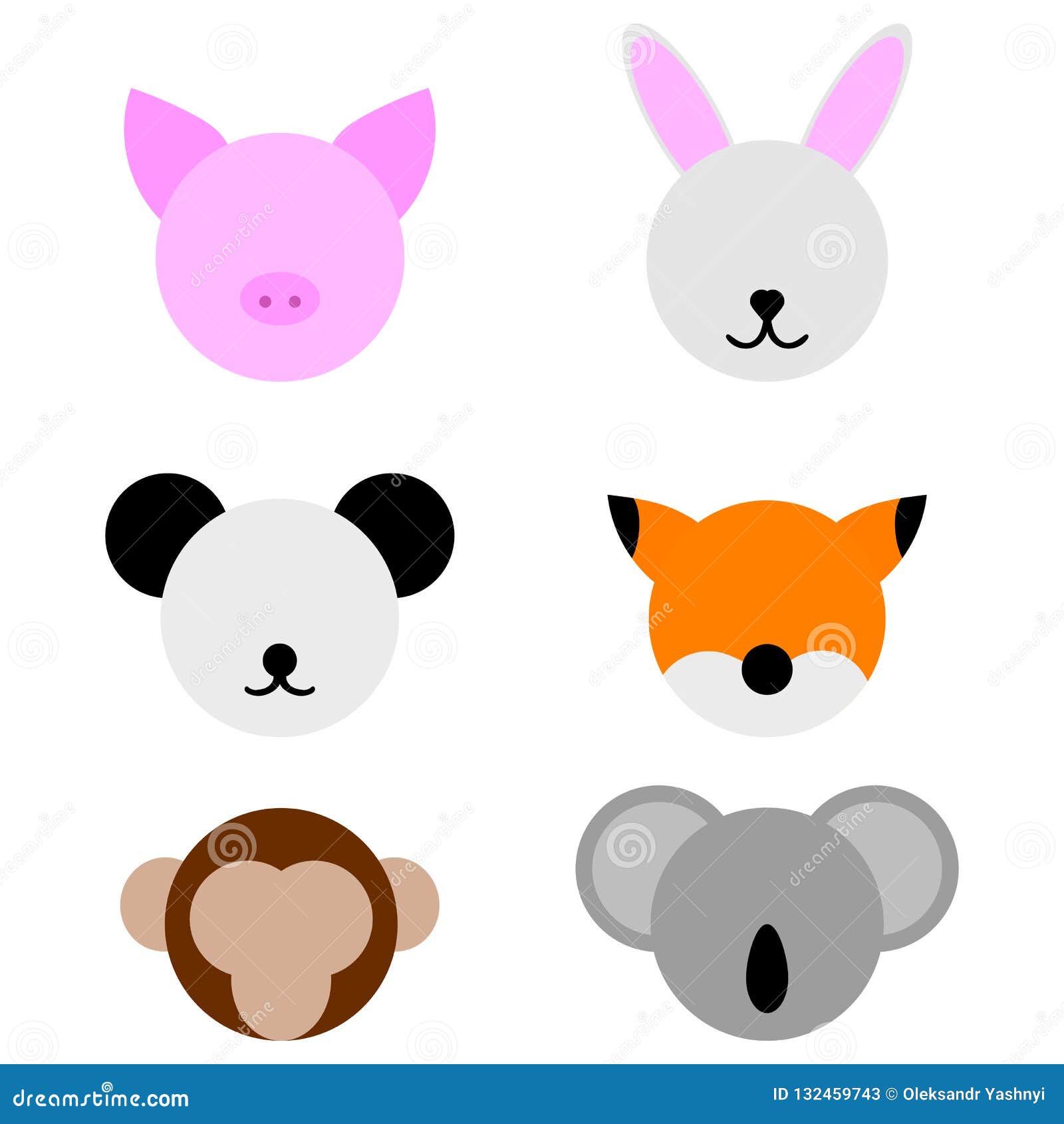 Comportamiento Decir Subproducto Templates of Animal Faces Isolated on White Background. Pig, Rabbit, Panda,  Fox, Monkey, Koala. Vector Illustration. Stock Vector - Illustration of  game, happy: 132459743