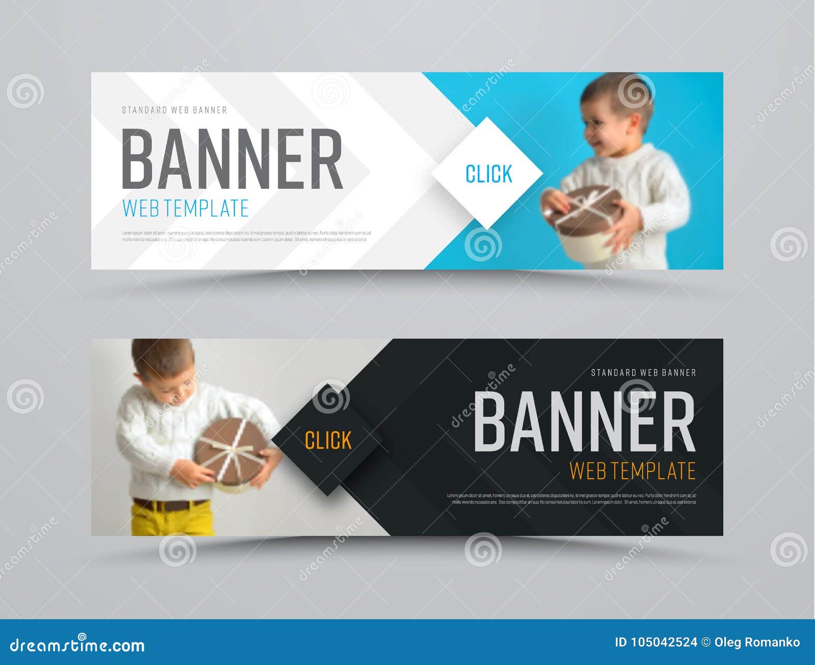templates of black and white  horizontal web banners with arrows and a place for a photo