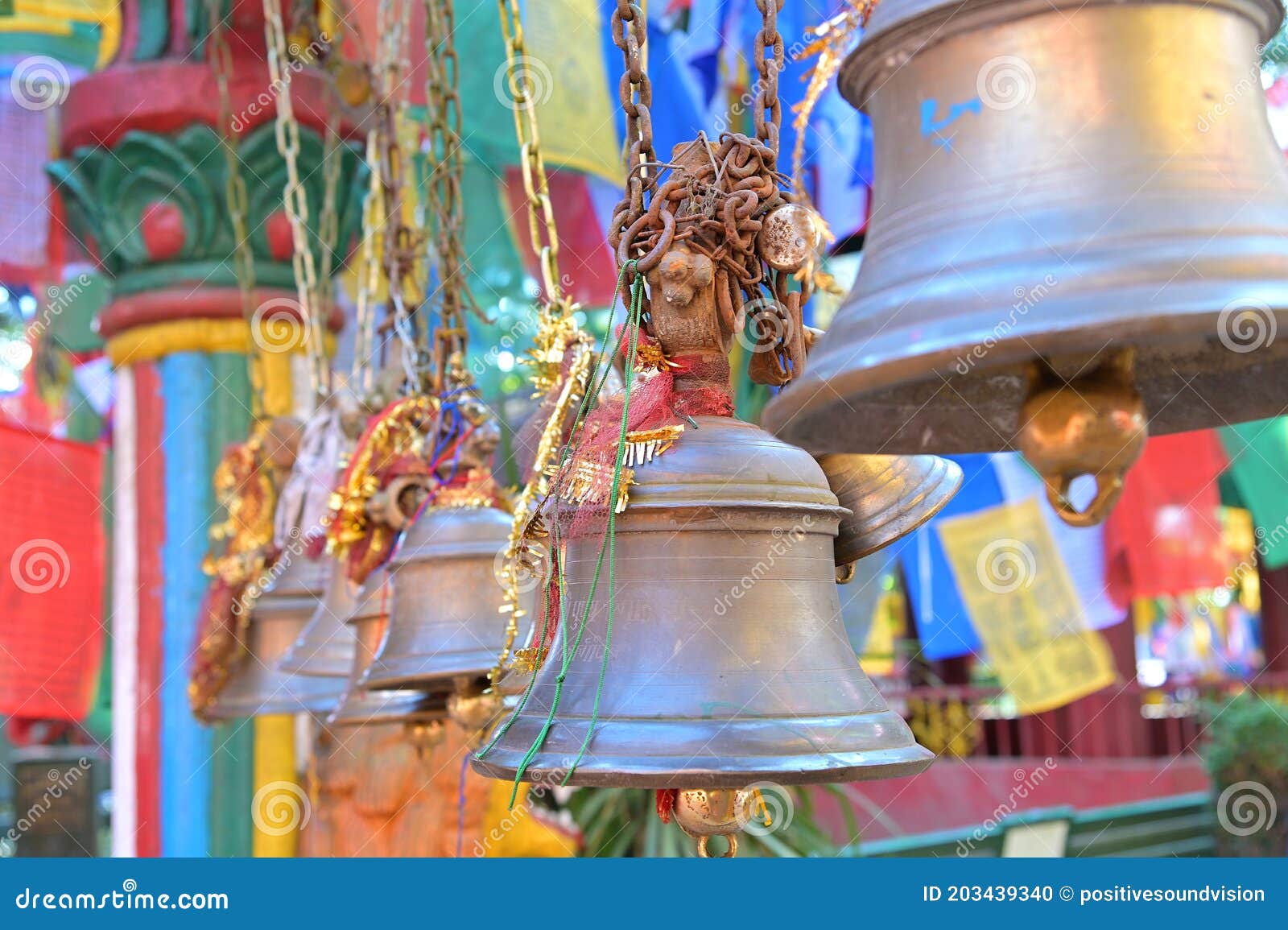 temple bells at entrance to the mahakal temple, darjeeling