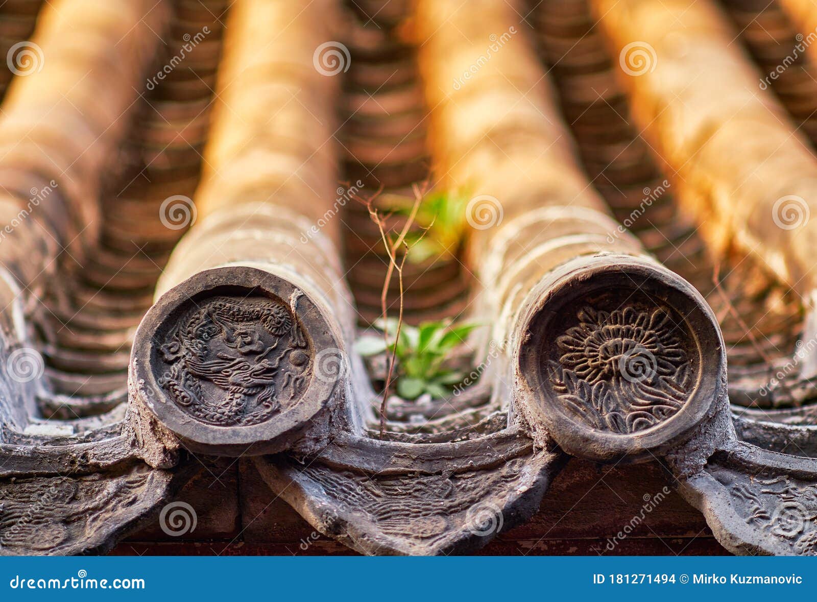 roof tiles decorated with traditional chinese architectural details in temple of confucius in qufu