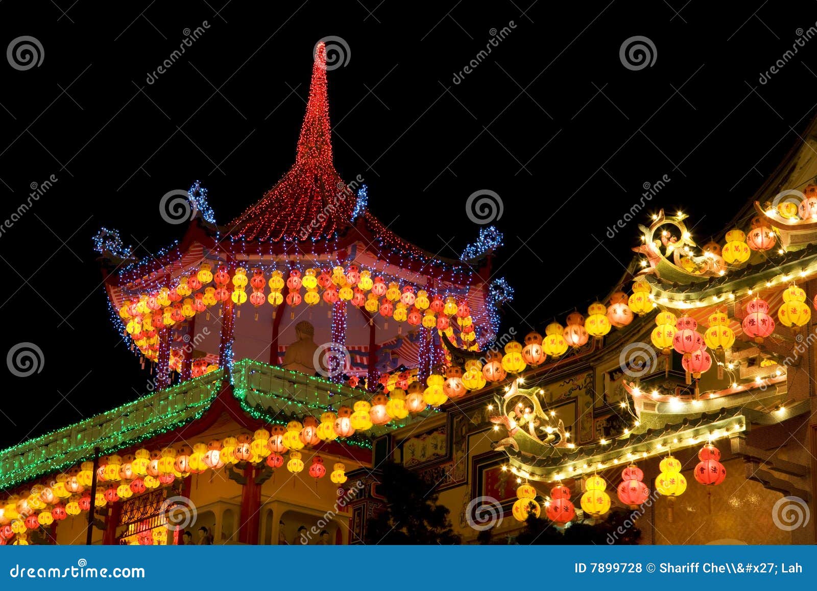 Temple Lighted Up for Chinese New Year Stock Photo Image of china