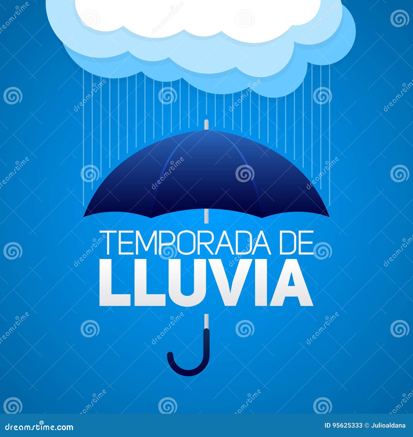 temporada de lluvia, rain season spanish text, umbrella with clouds