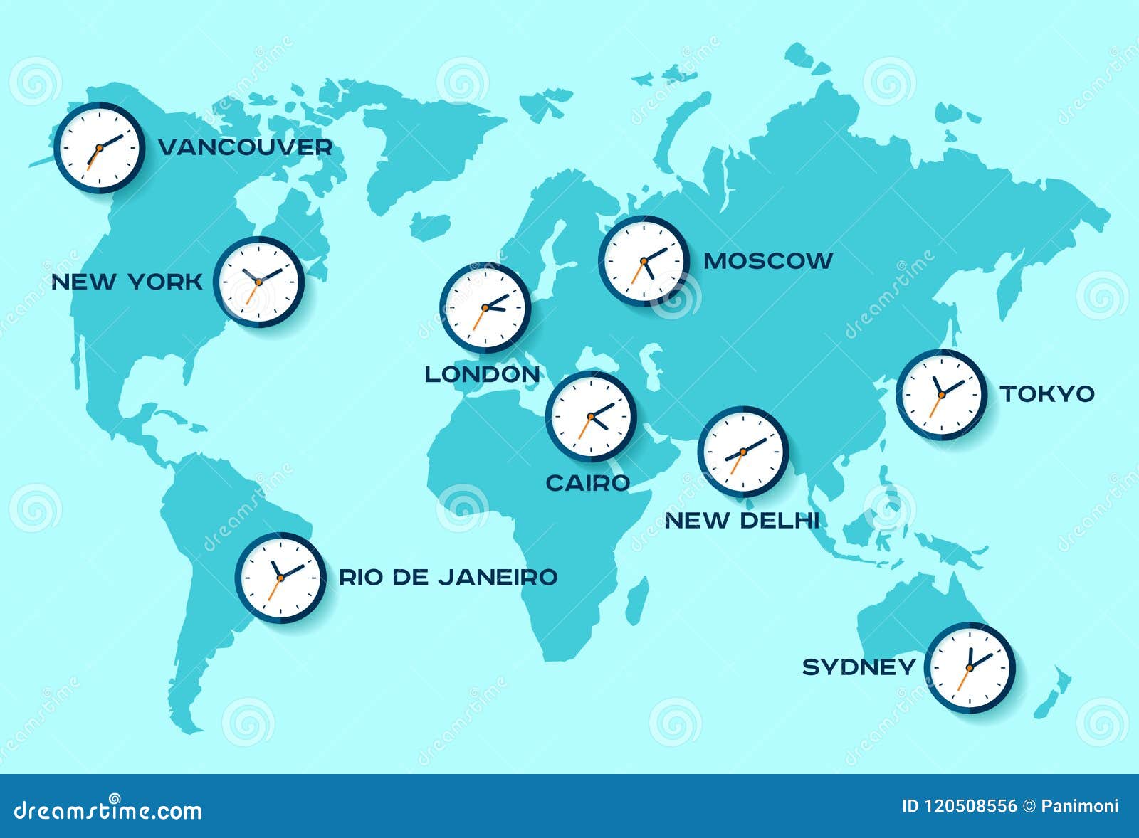 Temps Du Monde Icônes Simples Dhorloge Sur La Carte Du