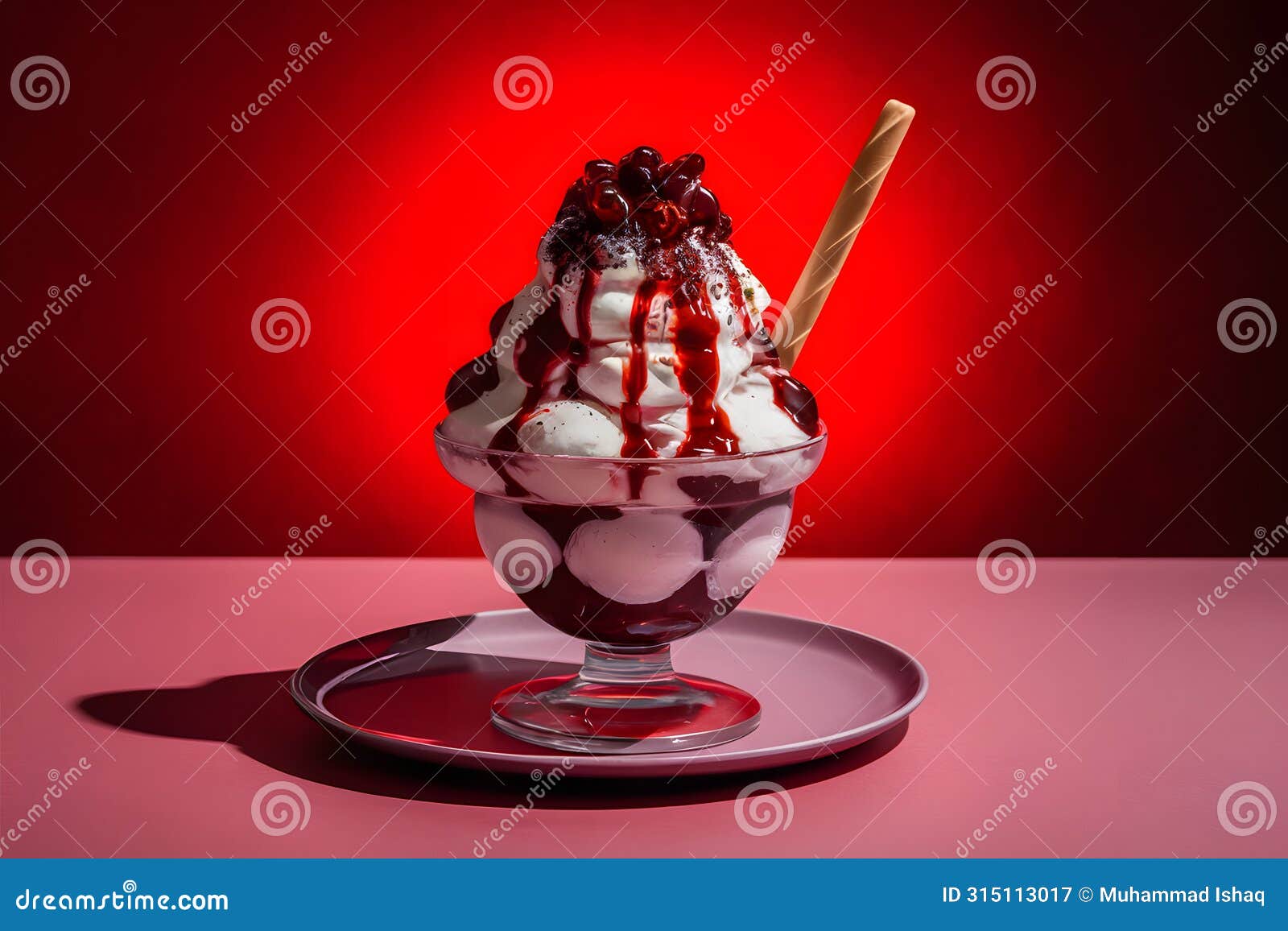a tempting portrayal of a red light sundae in foodgraphy