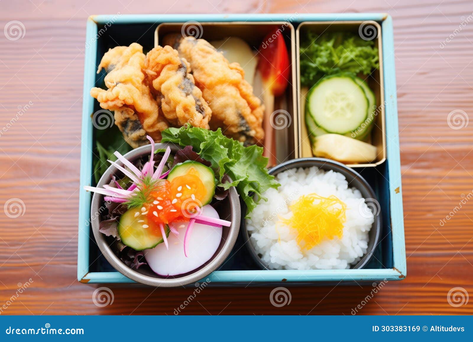 Tempura Bento Box with Pickles and Salad Stock Image Image of gourmet