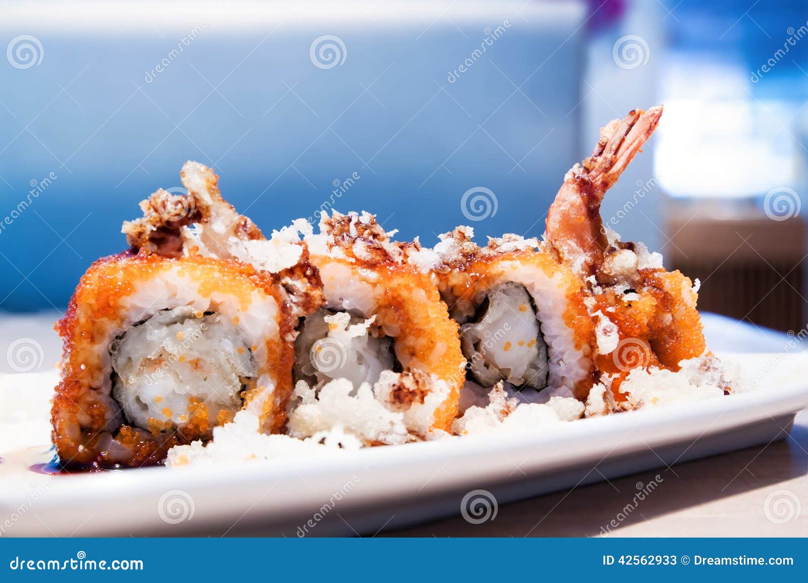 Tempura Maki Sushi with Fish Eggs, Salmon Stock Image Image of maki
