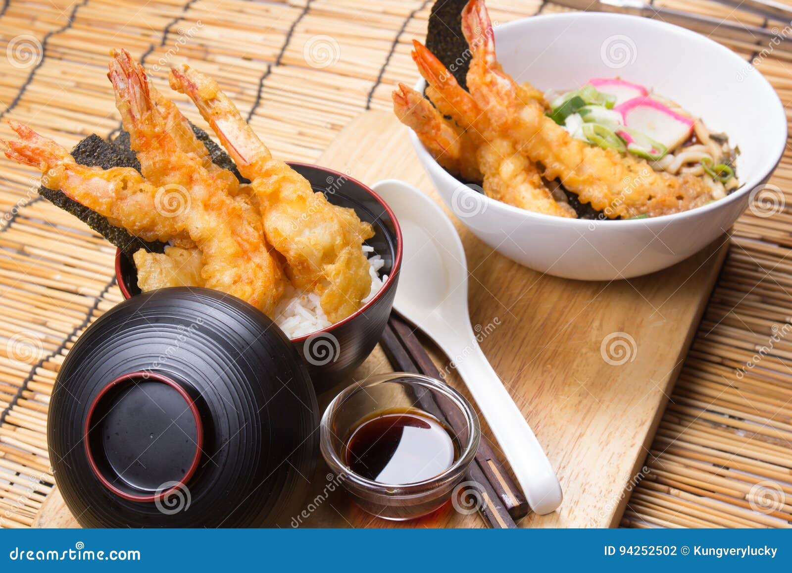 Tempura on Rice and Udon Ramen Stock Photo Image of plate, prawn