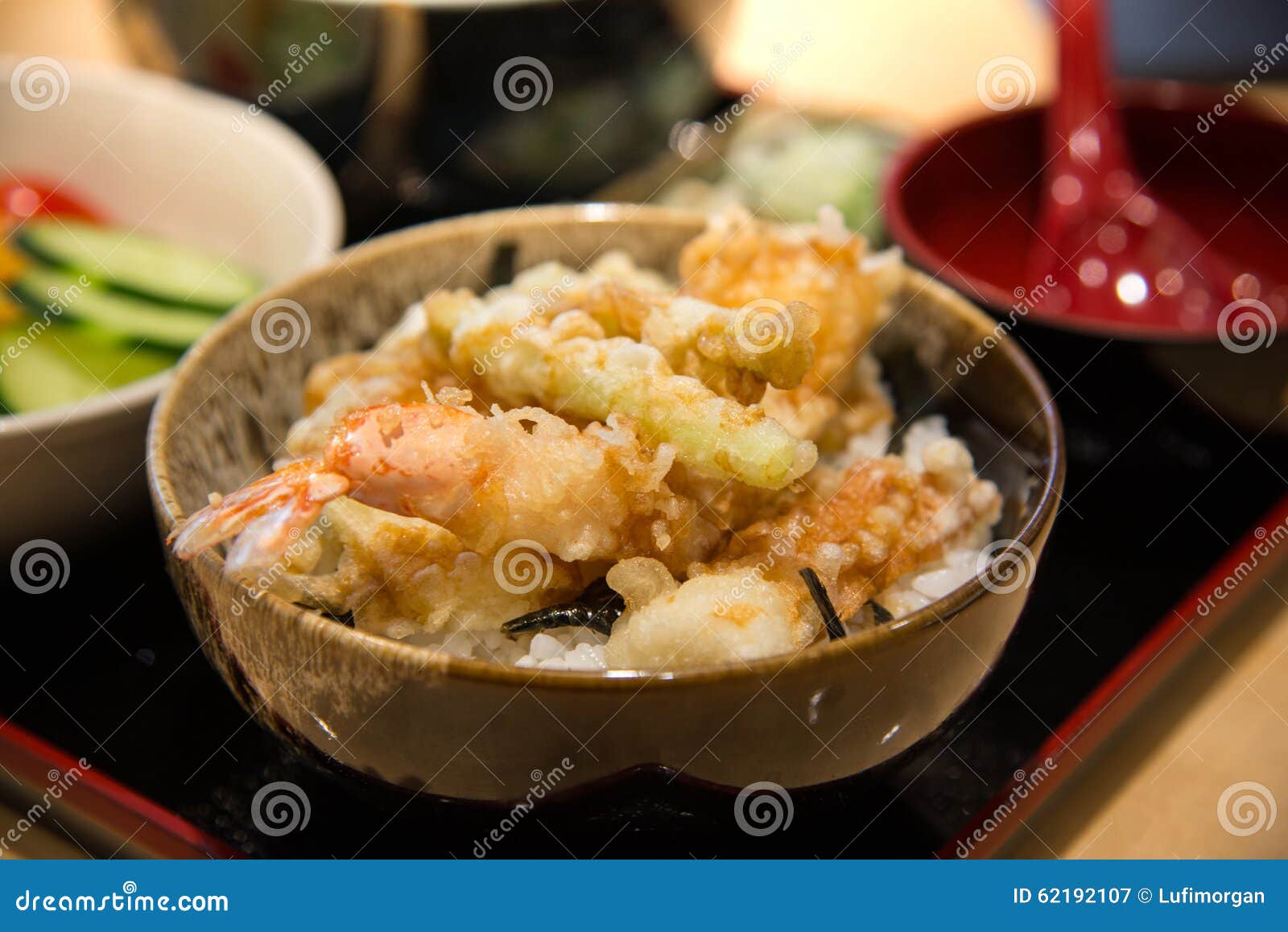 Tempura Served Over a Bowl of Rice Stock Image Image of cuisine