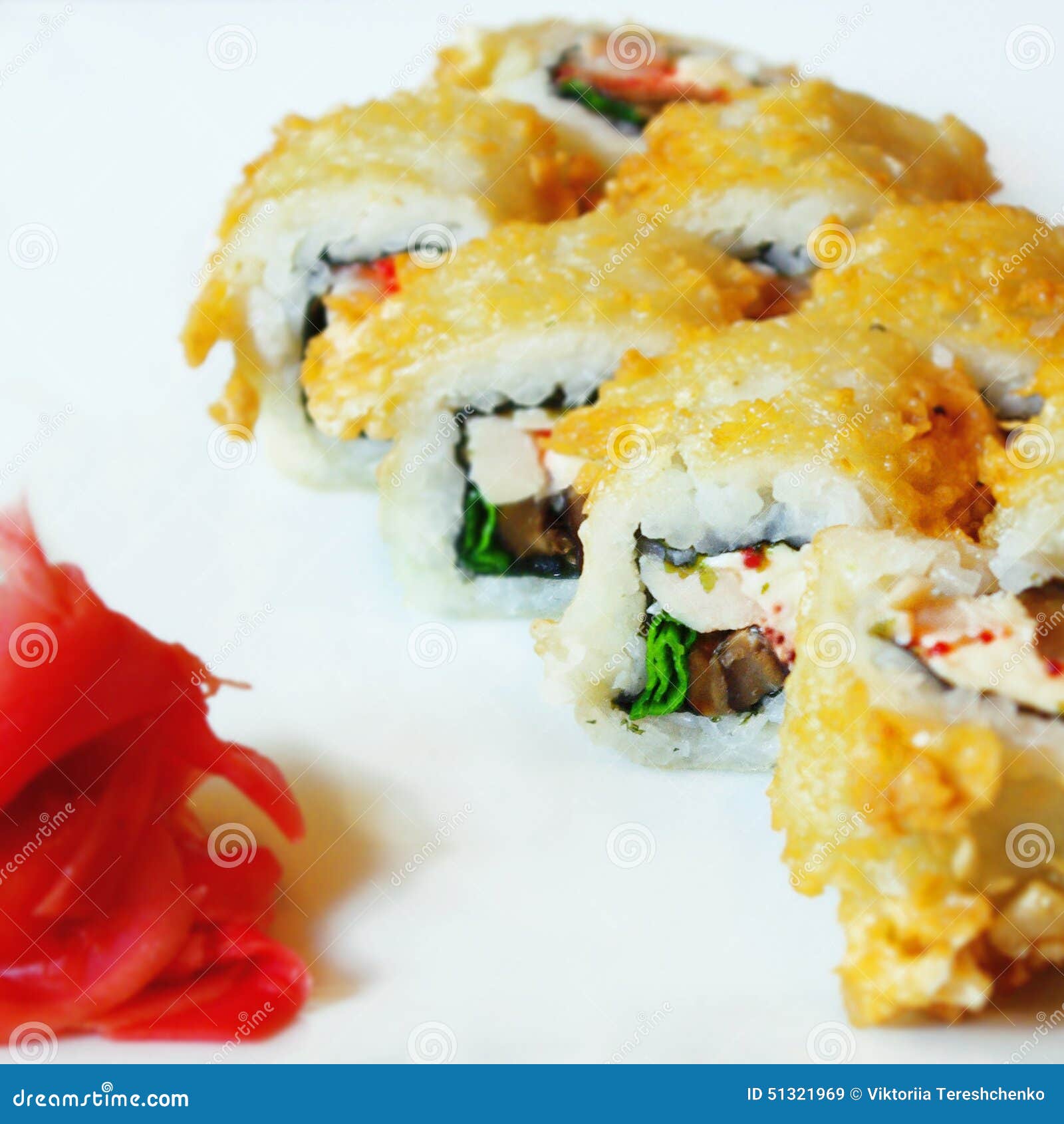 Tempura Sushi Roll with Cream Cheese, Eel and Tobiko Stock Image