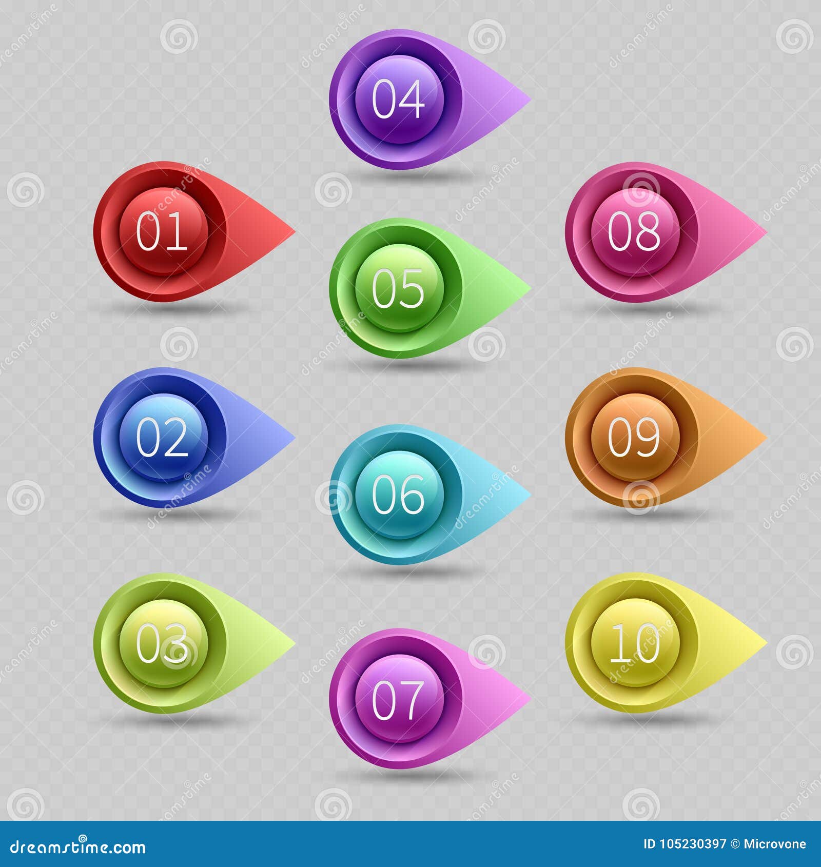 ten color bullet points with numbers  collection