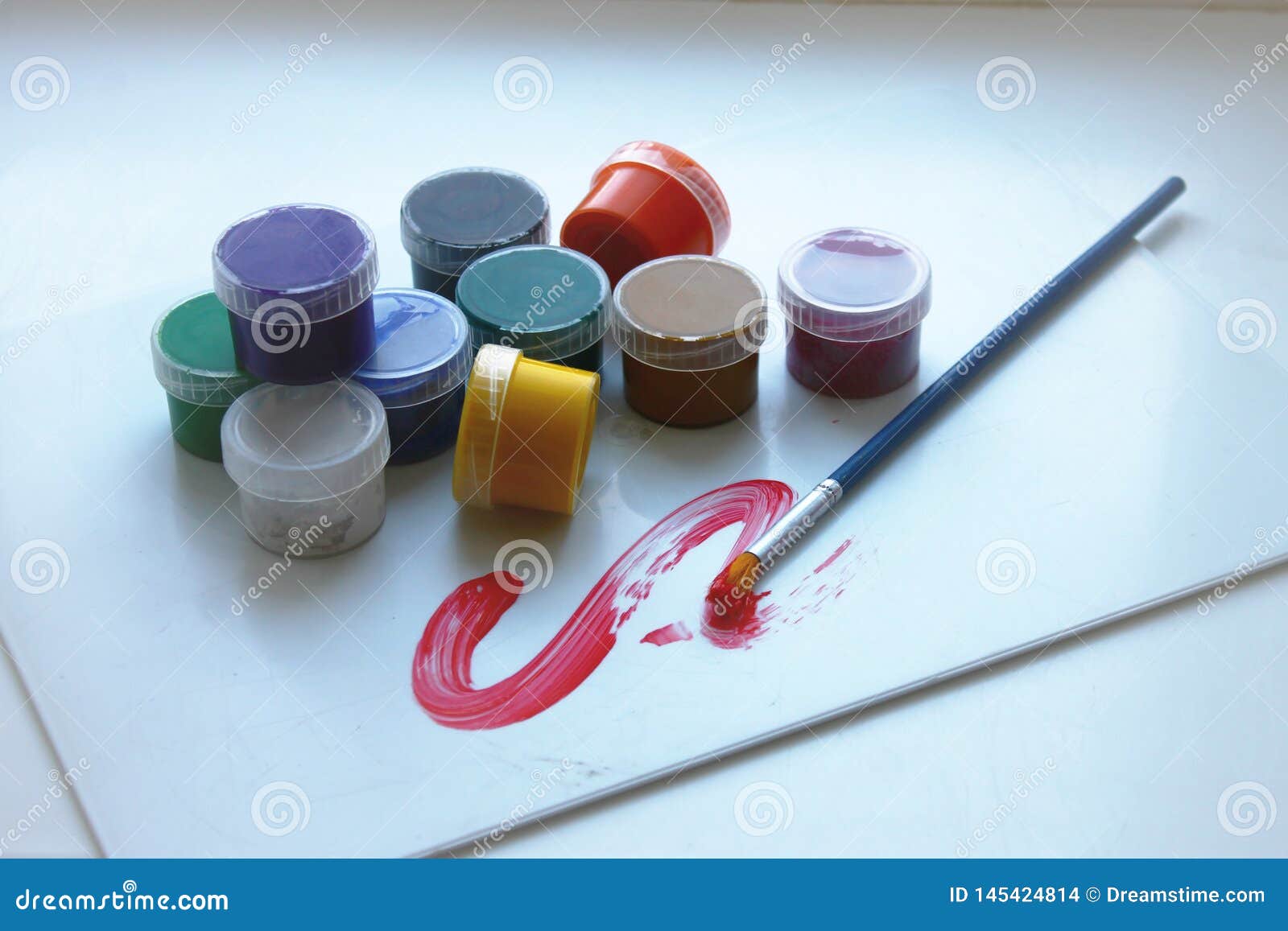 Ten Colors in Paint Cans and One Brush Stock Illustration ...