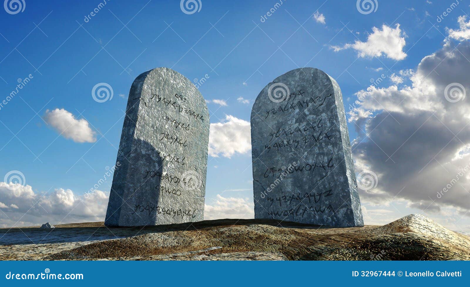 ten commandments stones, viewed from ground level in dramatic pe