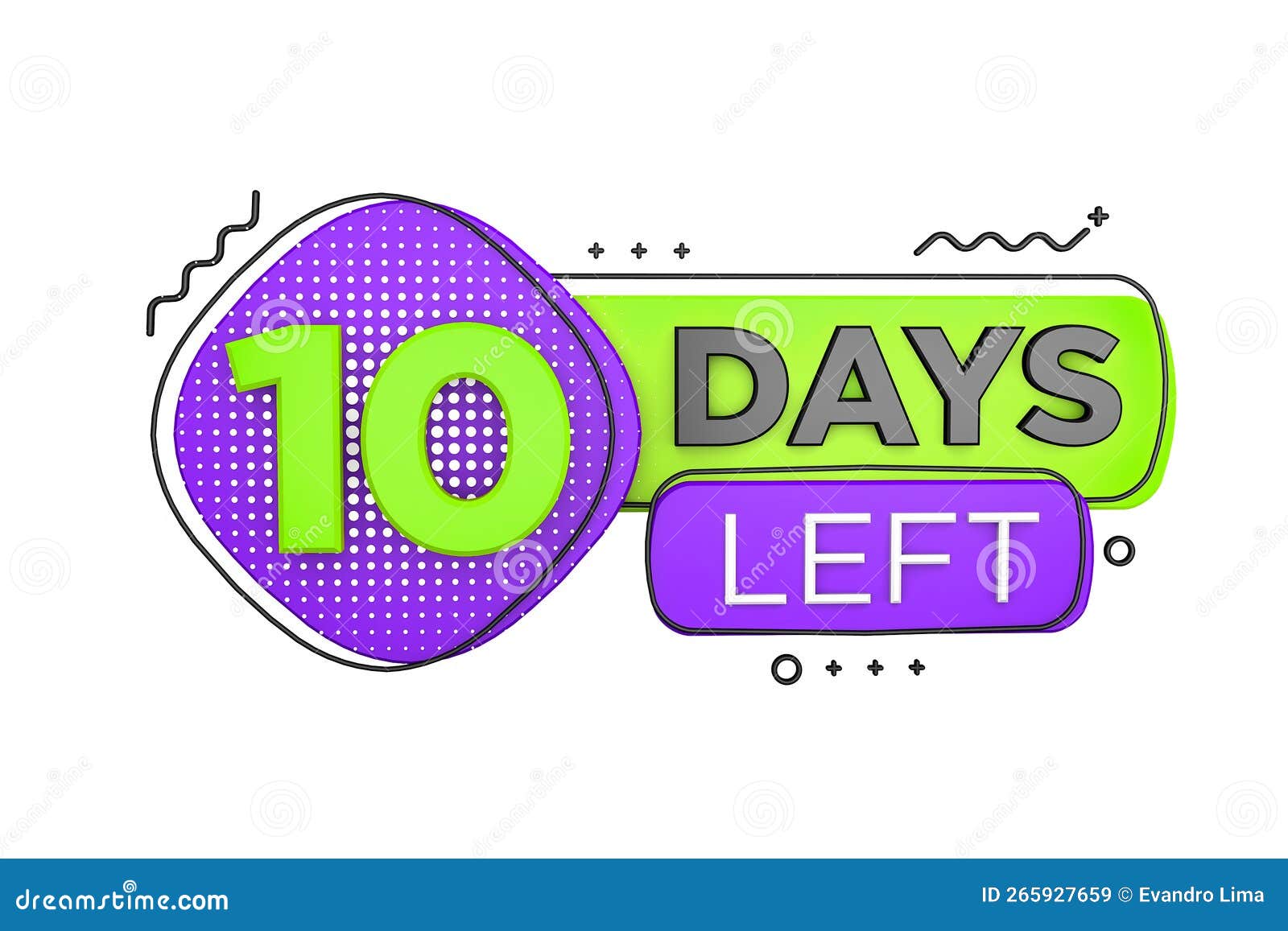 Ten Days Left. Left Days Countdown Banner in 3D. Sales Time Count Stock
