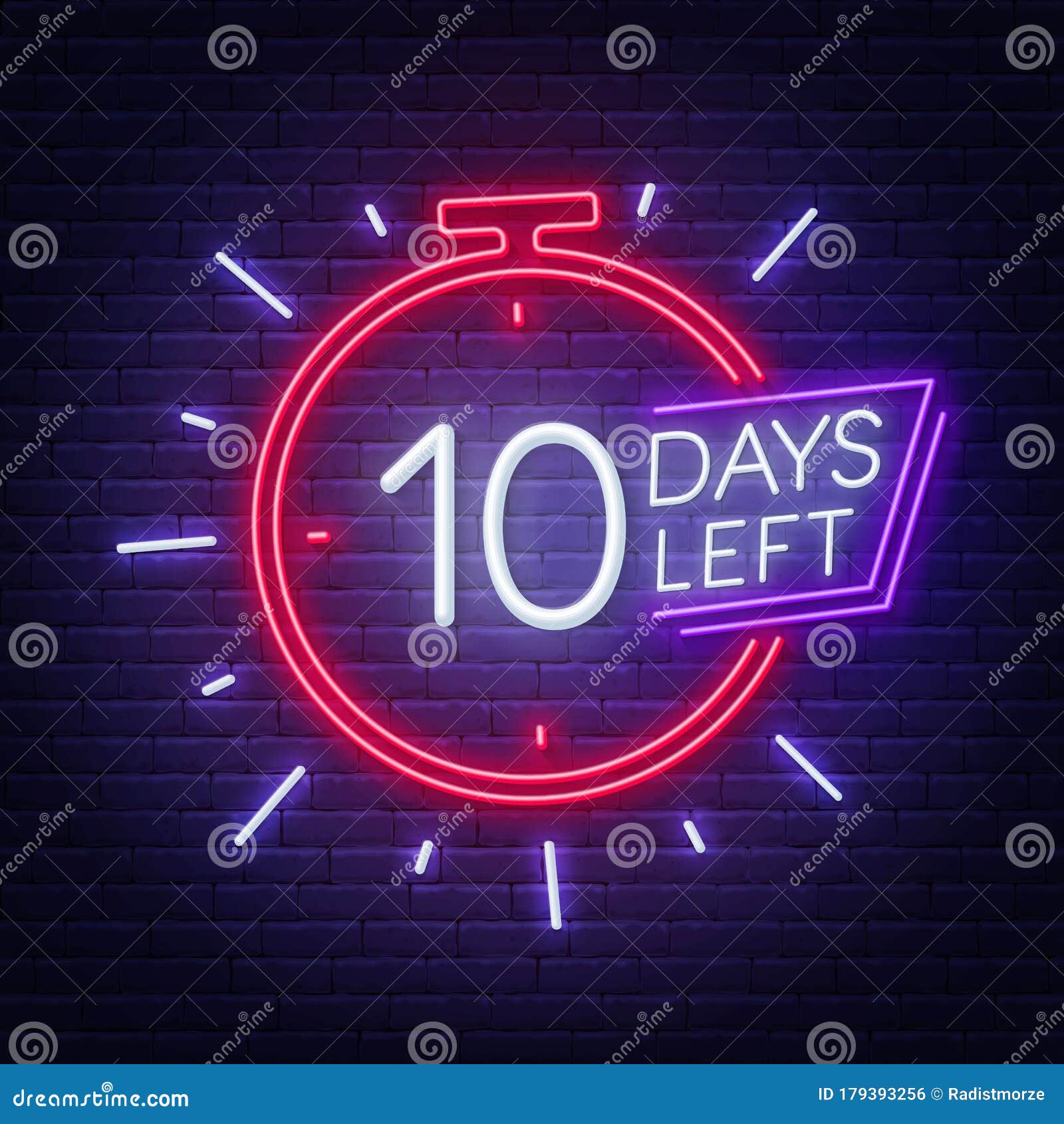 Ten Days Left Neon Sign on Brick Wall Background. Stock Vector