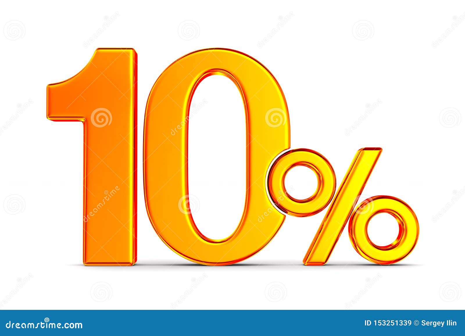 Ten Percent on White Background. Isolated 3D Illustration Stock