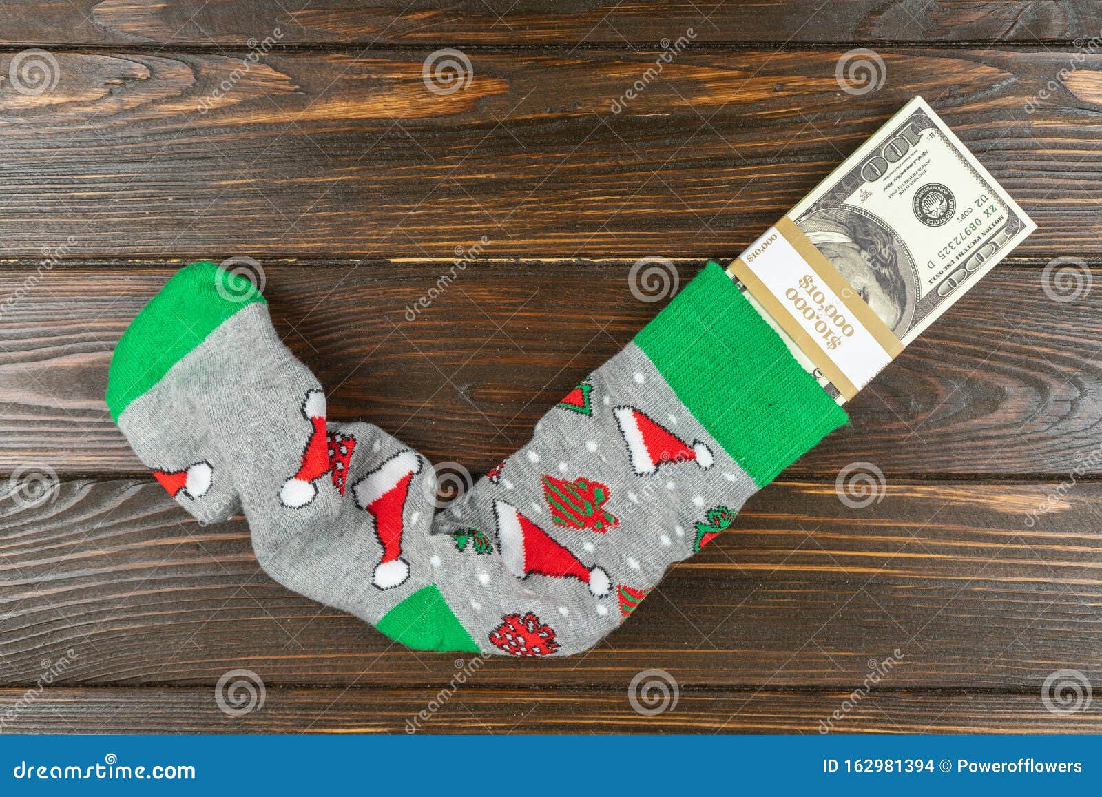 Ten Thousand Dollars Inside Christmas Socks Editorial Stock Image