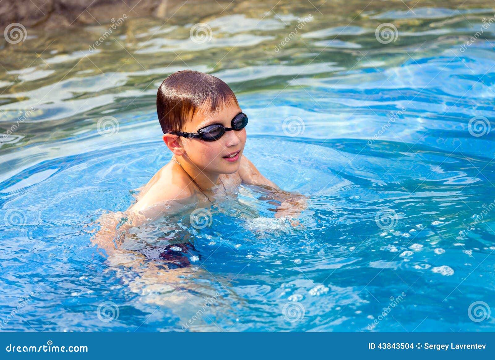 Ten Year Old Boy in Swimming Pool Stock Photo Image of male, summer 43843504