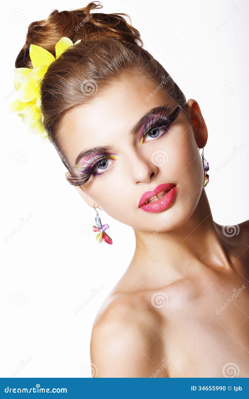 Tendency. Futurism. Showy Fashion Model with Long Eyelashes Stock Photo ...