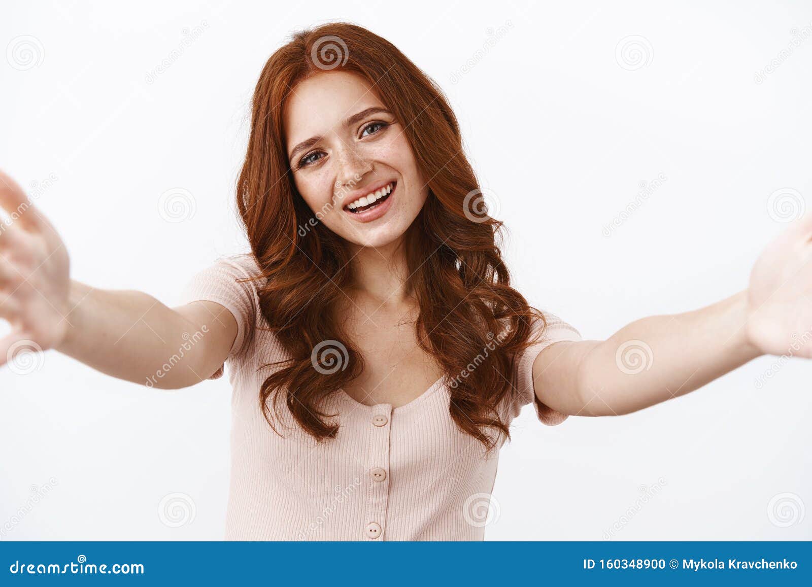 Tender Redhead Woman With Lovely Smile Inviting Give Hug Cute Ginger