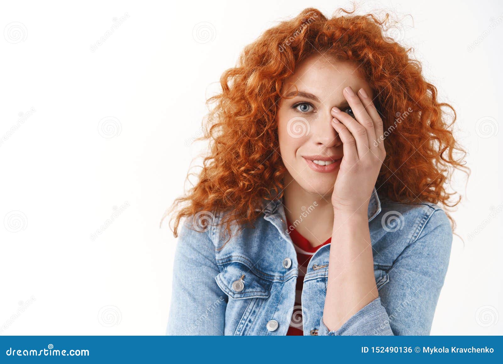 Tender Sensual Feminine Redhead European Woman Close Half Face Look Gentle Happy Camera Smiling 