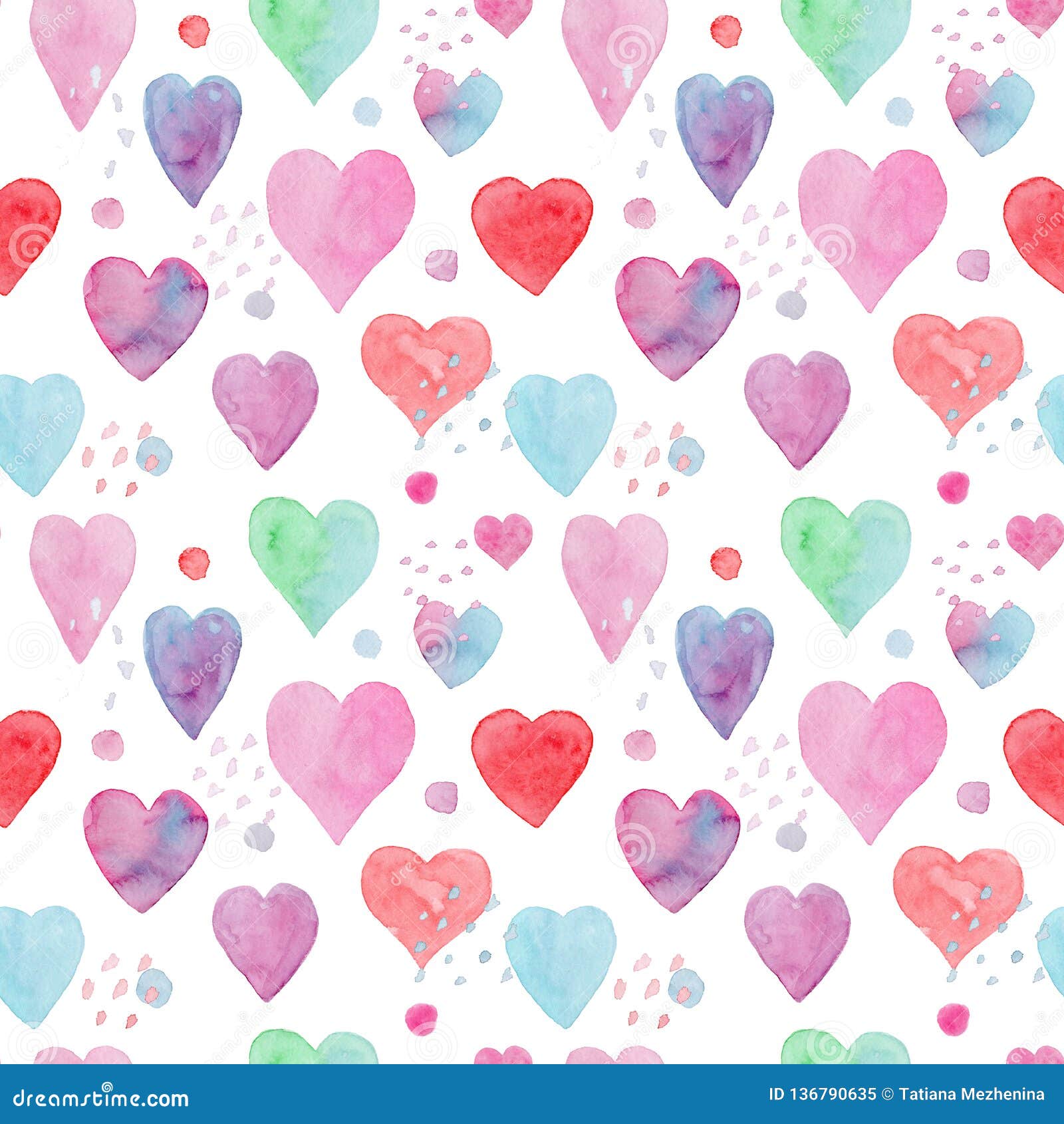 Tender Watercolor Pattern with Hearts and Arrows Stock Illustration ...