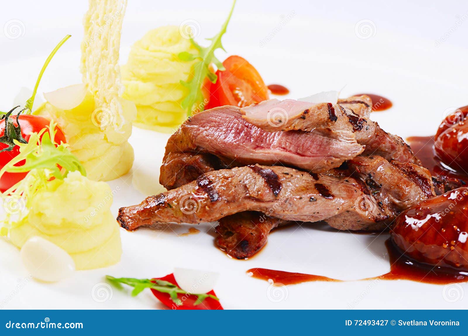 Tenderloin of Veal with Sauce Figs Stock Image Image of beef, potato