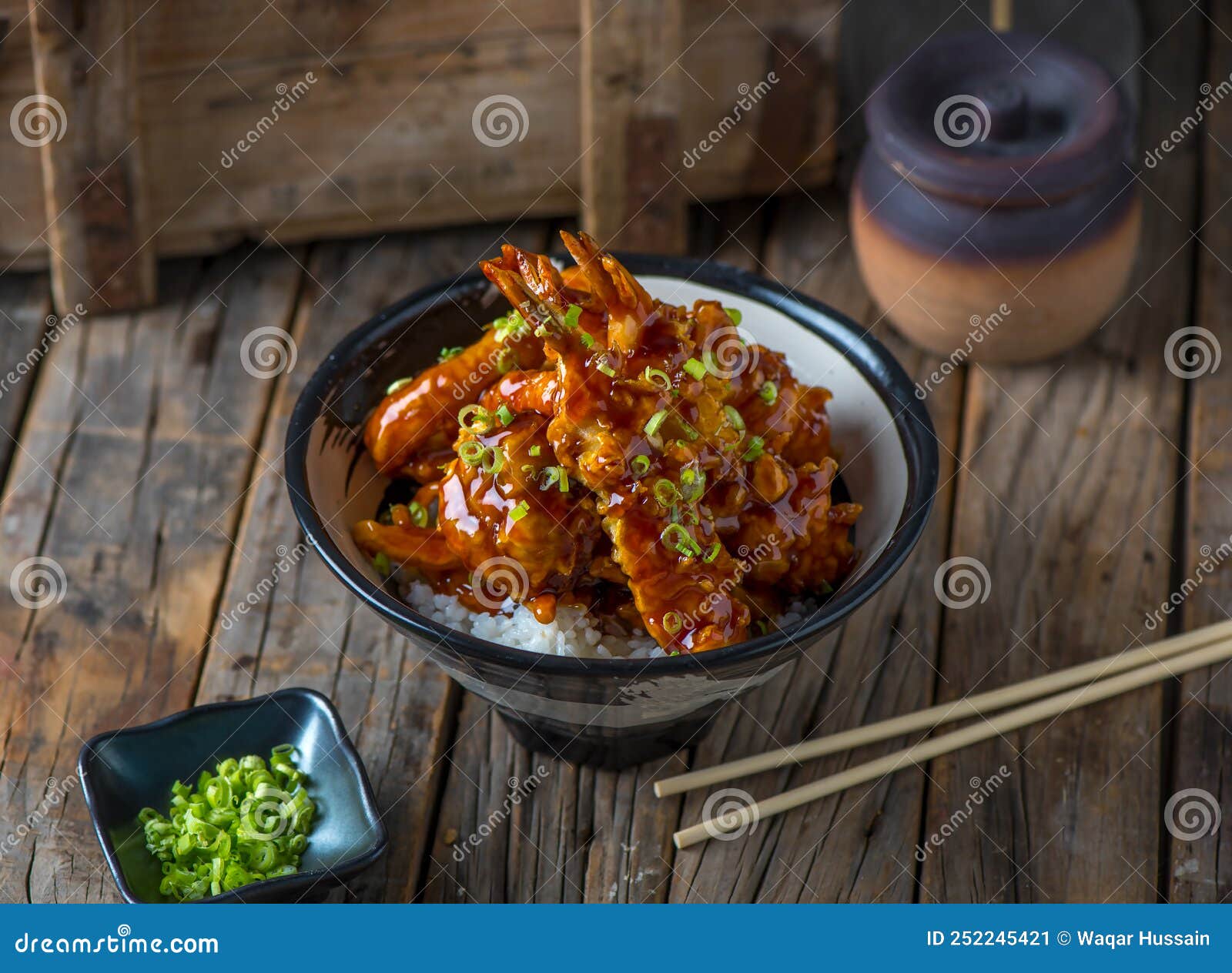 TENDON Donburi Served in a Dish Isolated on Wooden Background Side View ...