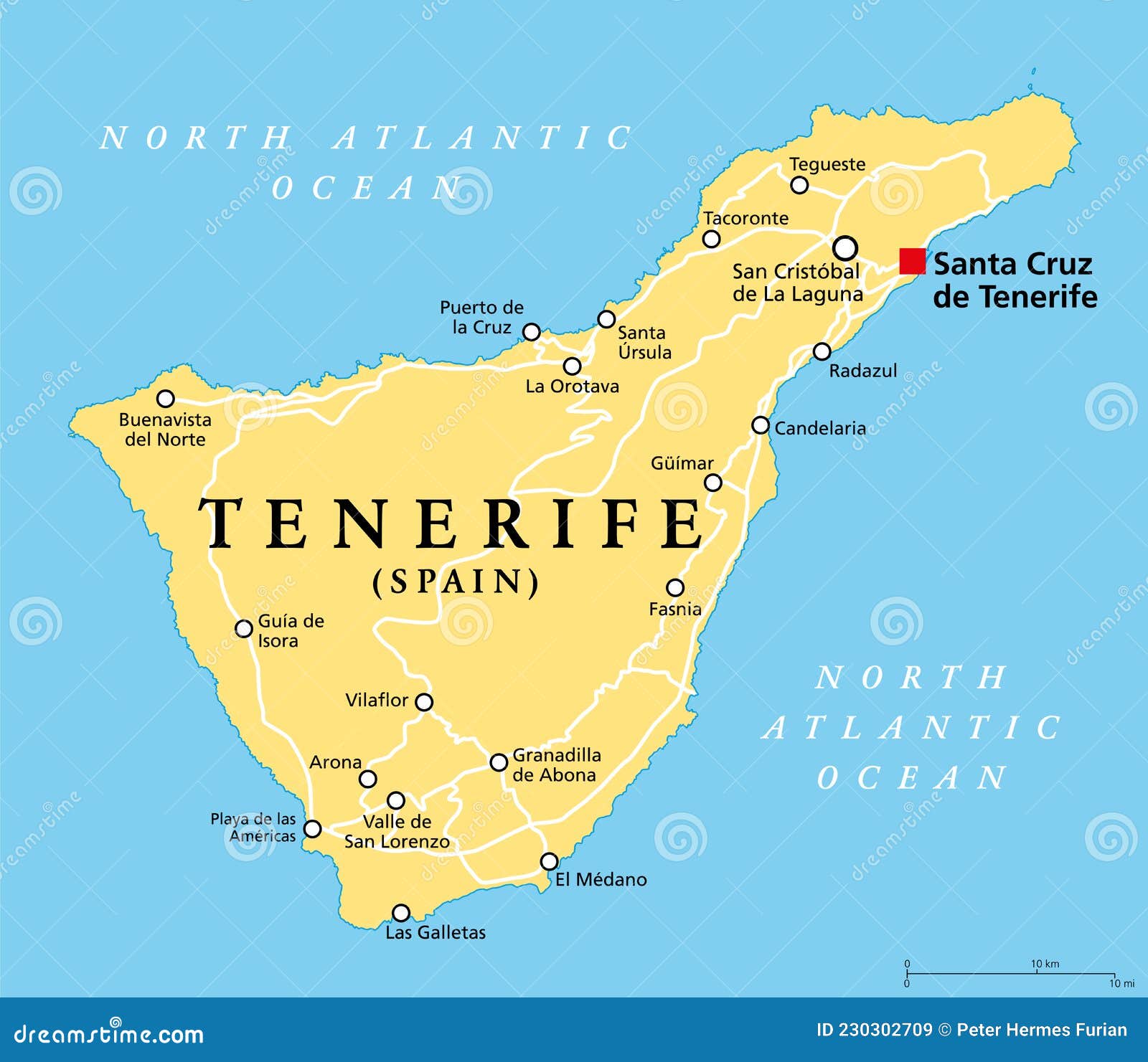 Tenerife Island, Political Map, Part of the Canary Islands, Spain Stock  Vector - Illustration of names, geography: 230302709