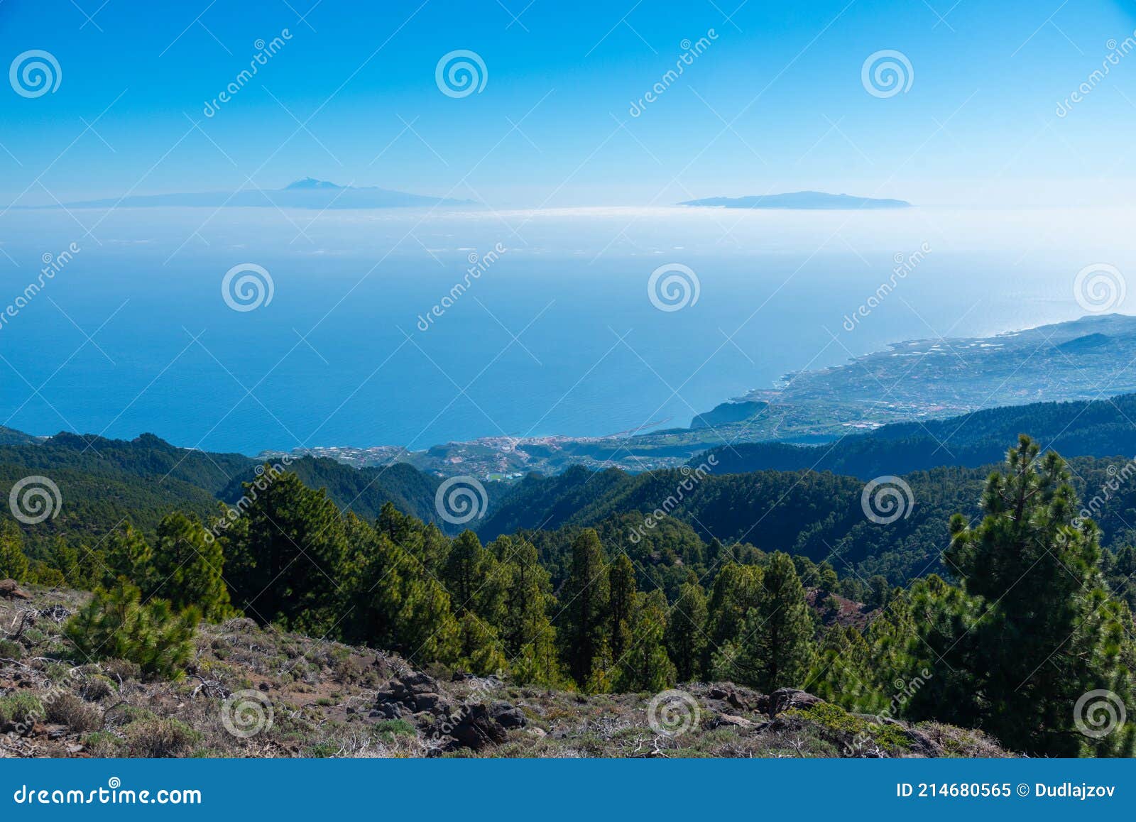 tenerife and la gomera viewed from pico de la nieve at la palma, canary islands, spain