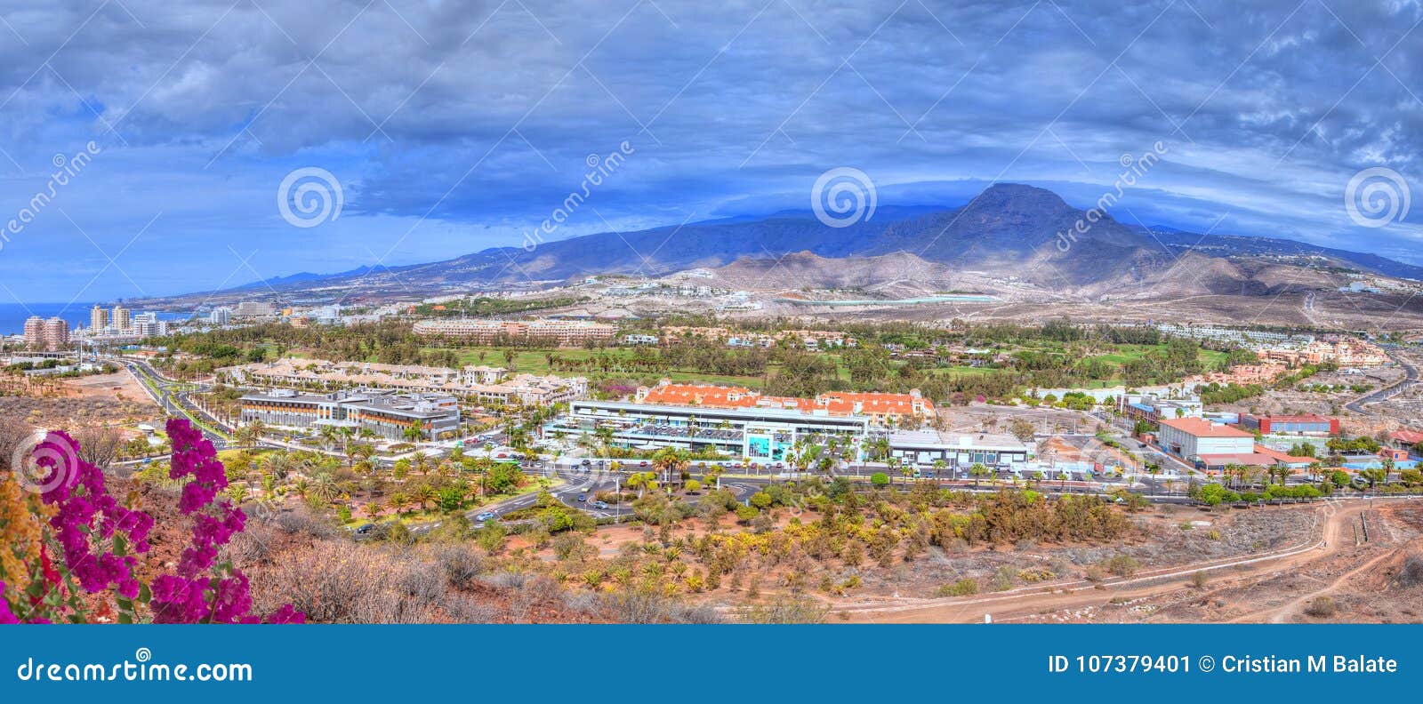 tenerife panorama over comercial place and teide mountain