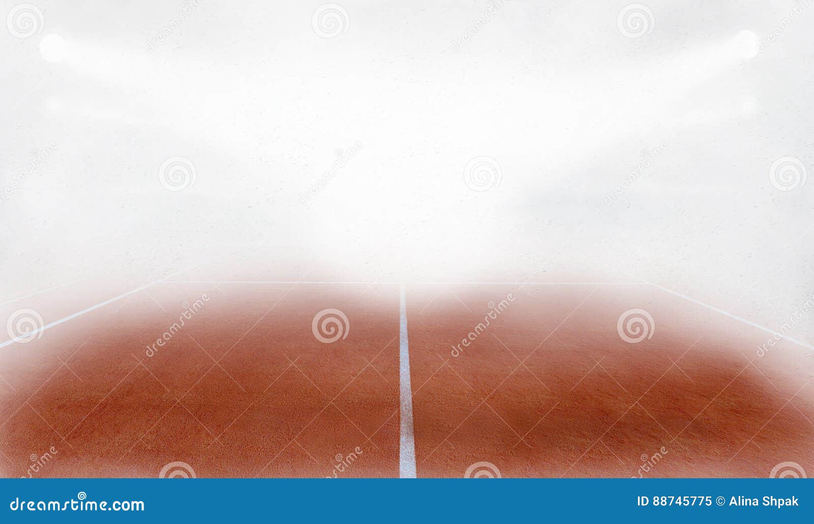 tenis ground court in fog 3d render