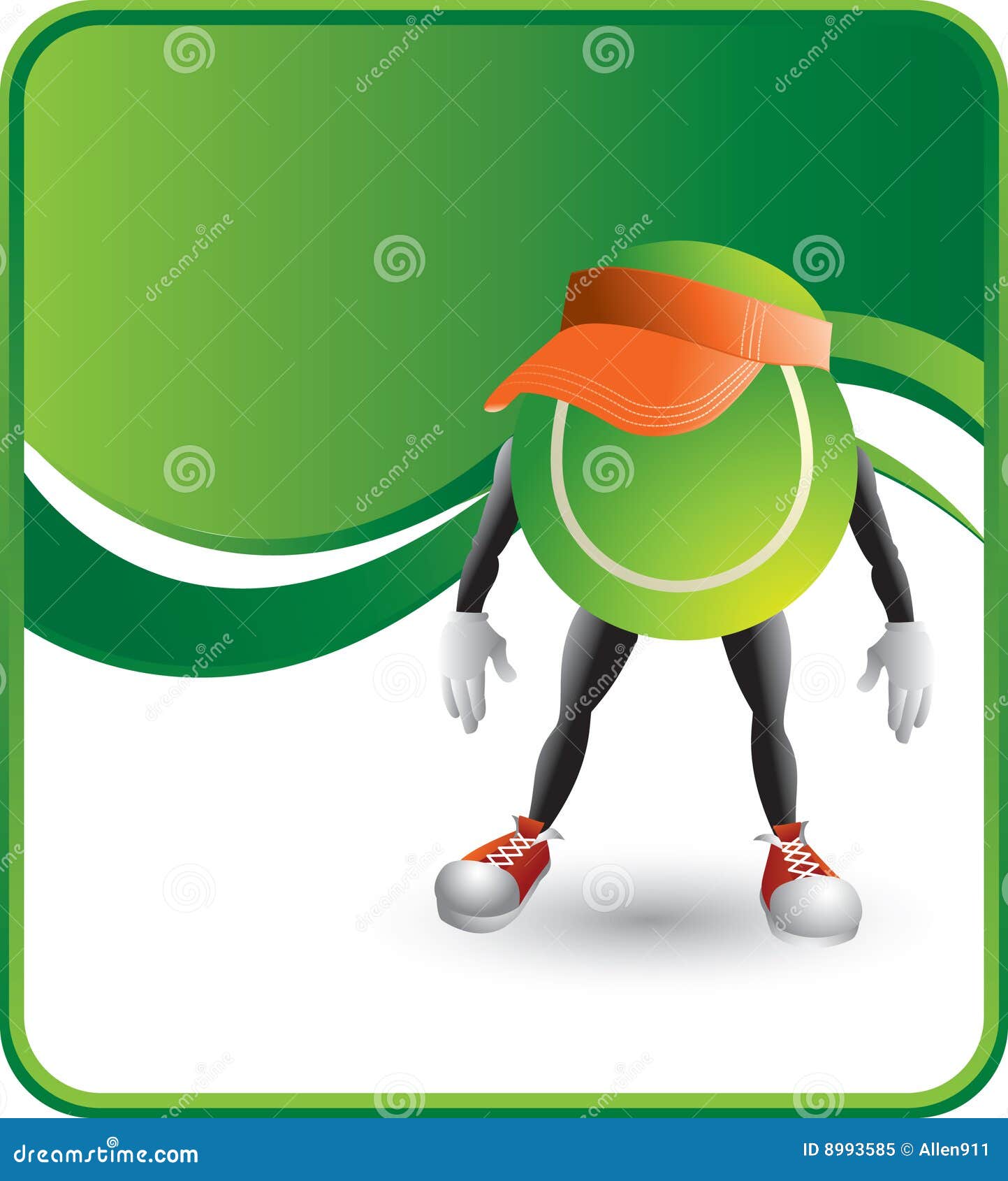 tennis ball cartoon character wearing a visor