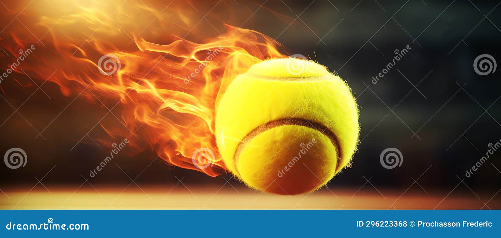 Tennis Ball in Fire, AI Generated Stock Photo Image of court, sport