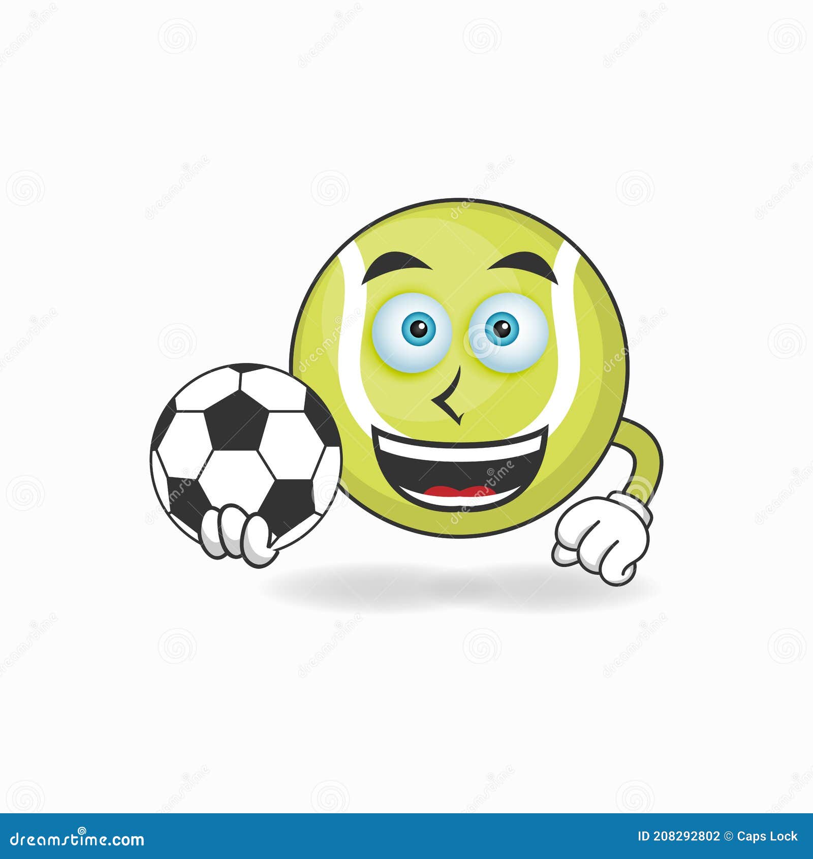 The Tennis Ball Mascot Character Becomes a Soccer Player. Vector ...
