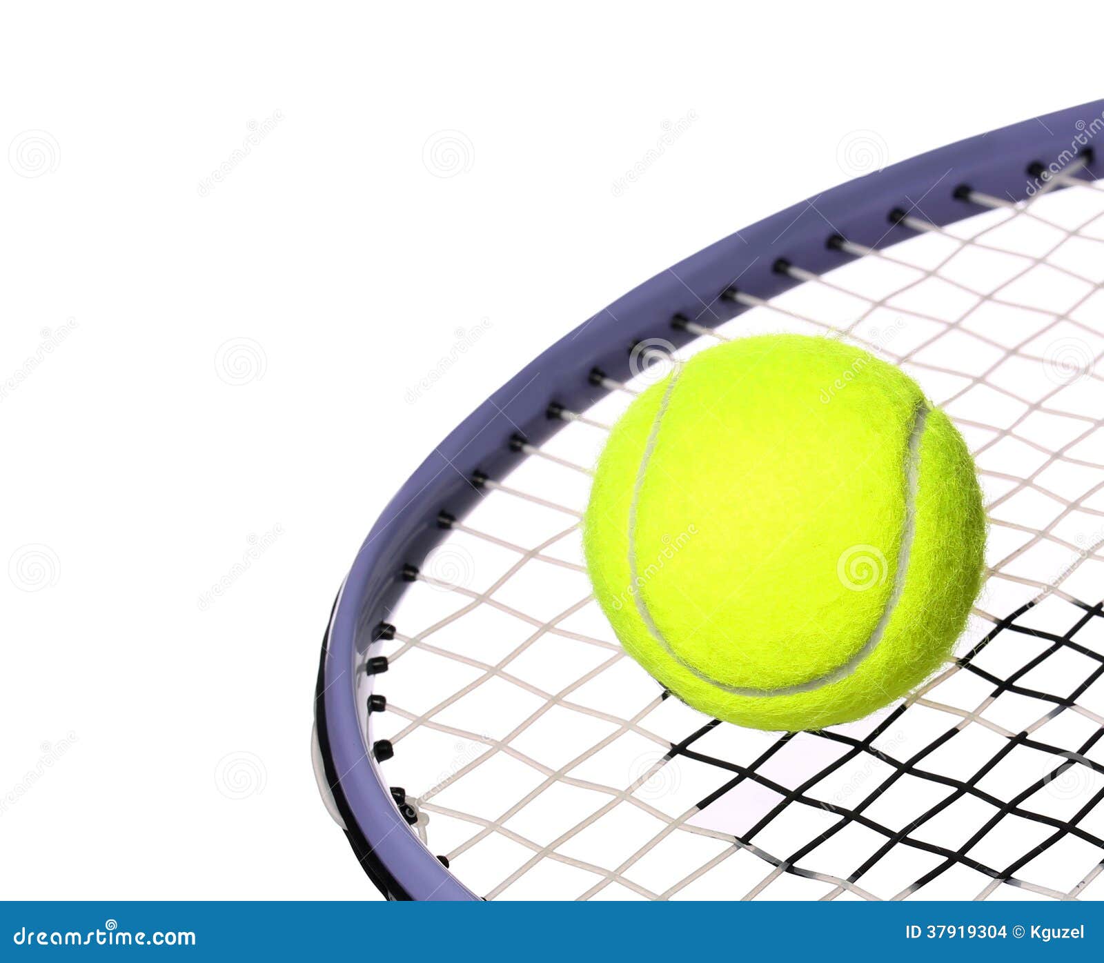 Tennis Ball and Racket Isolated on White Background. Closeup Stock
