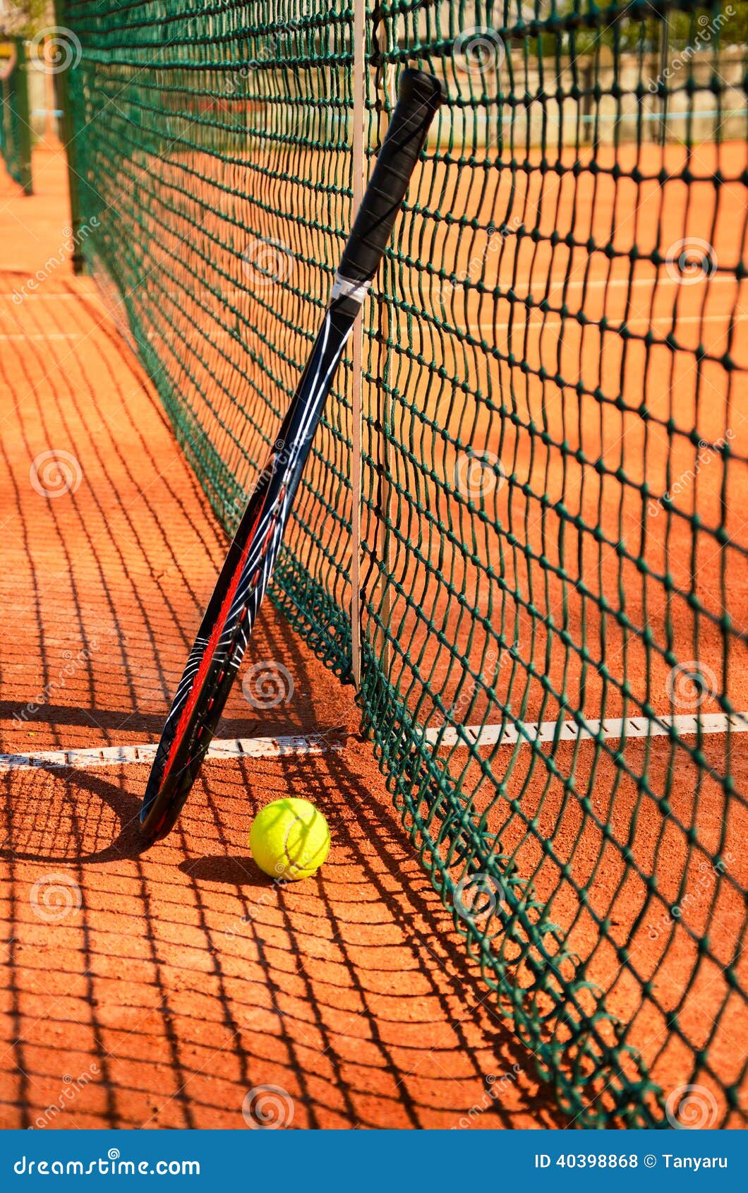 Tennis Ball and Racket are Near the Net Vertical Stock Photo Image of