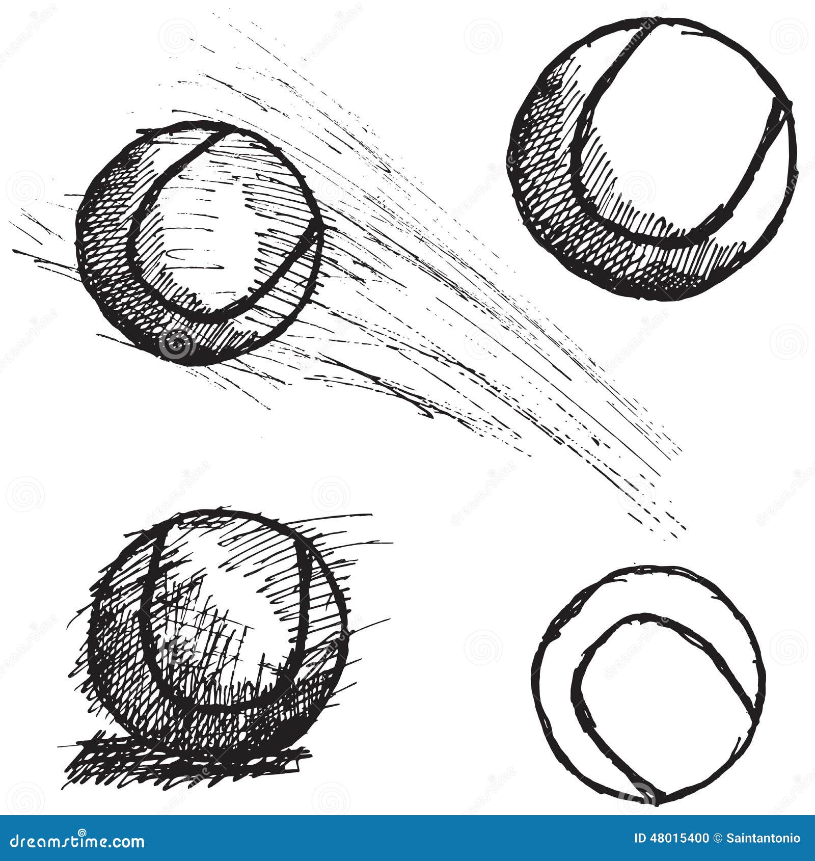 Tennis Ball Sketch Set Isolated On White Background Stock Vector