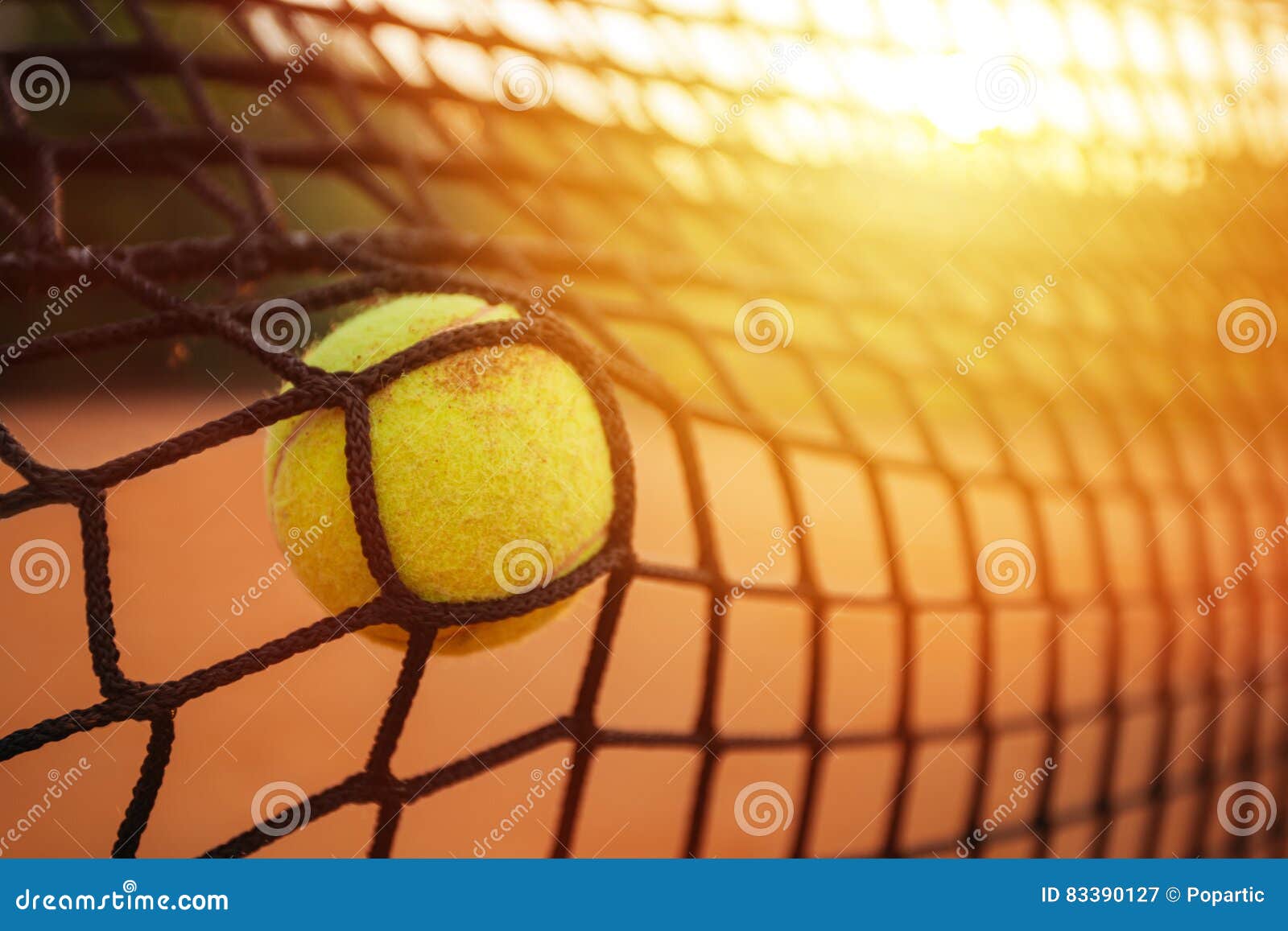 tennis ball in the tennis net
