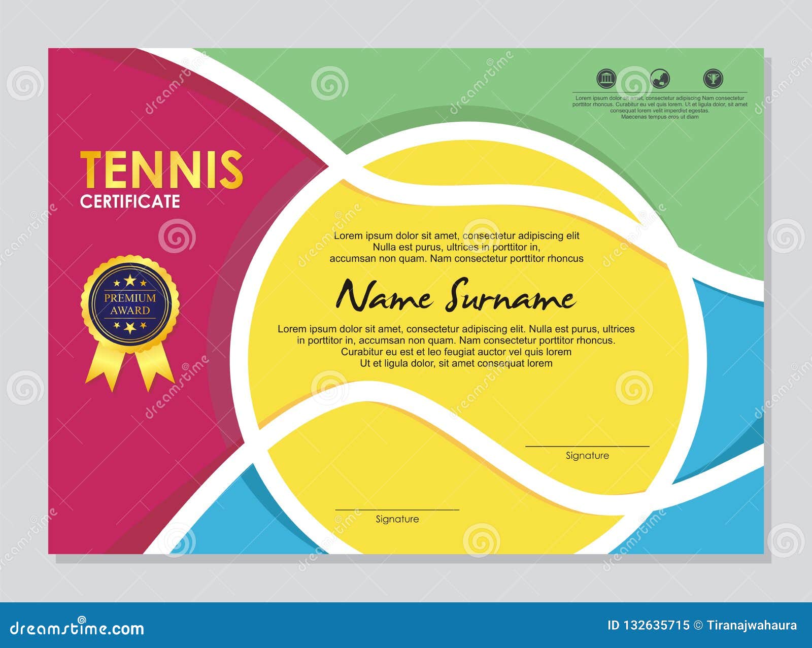 Tennis Certificate - Award Template with Colorful and Stylish With Regard To Tennis Gift Certificate Template